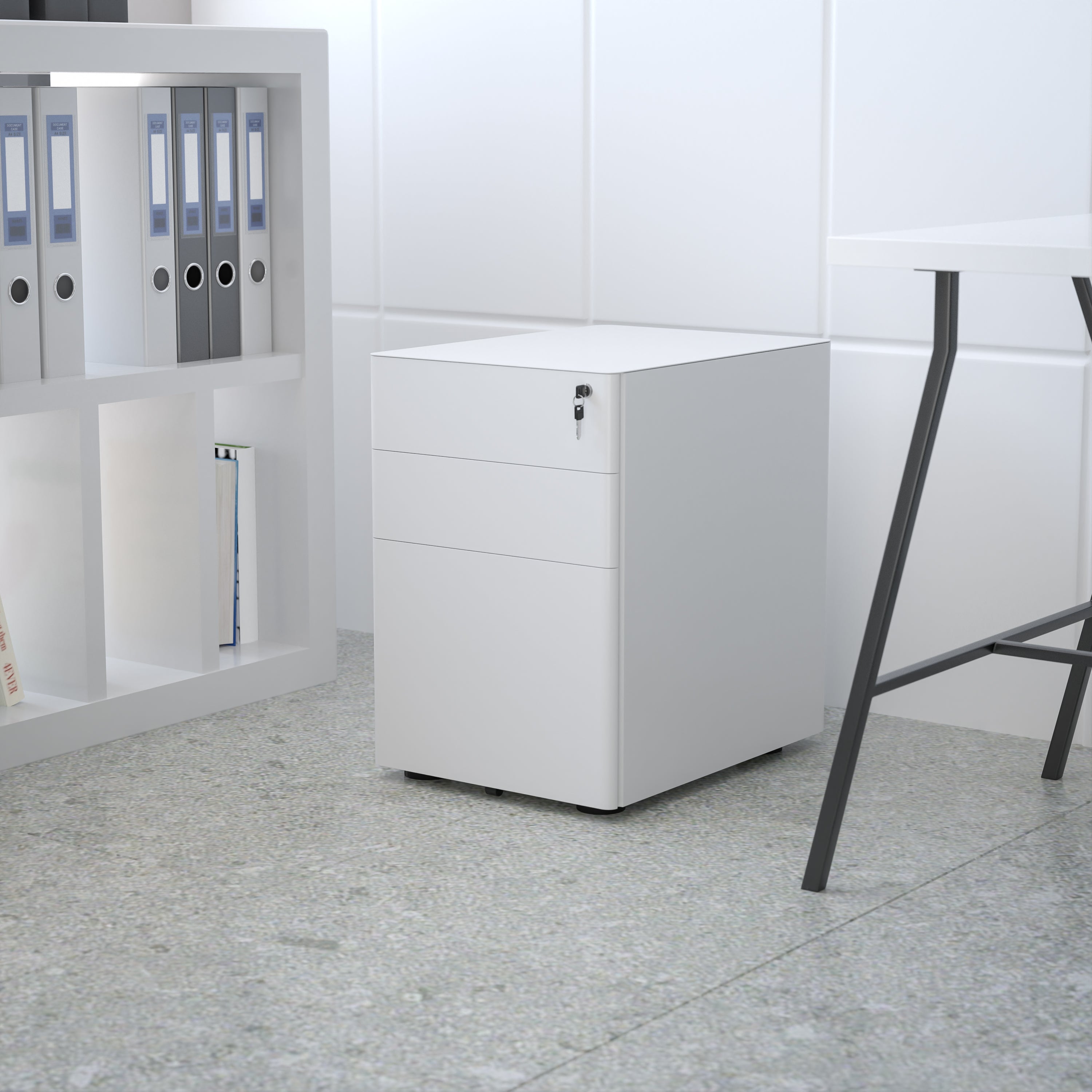 Modern 3-Drawer Mobile Locking Filing Cabinet with Anti-Tilt Mechanism and Hanging Drawer for Legal & Letter Files