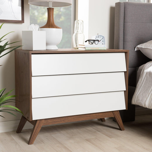 Hildon Mid-Century Modern and Wood 3-Drawer Storage Chest