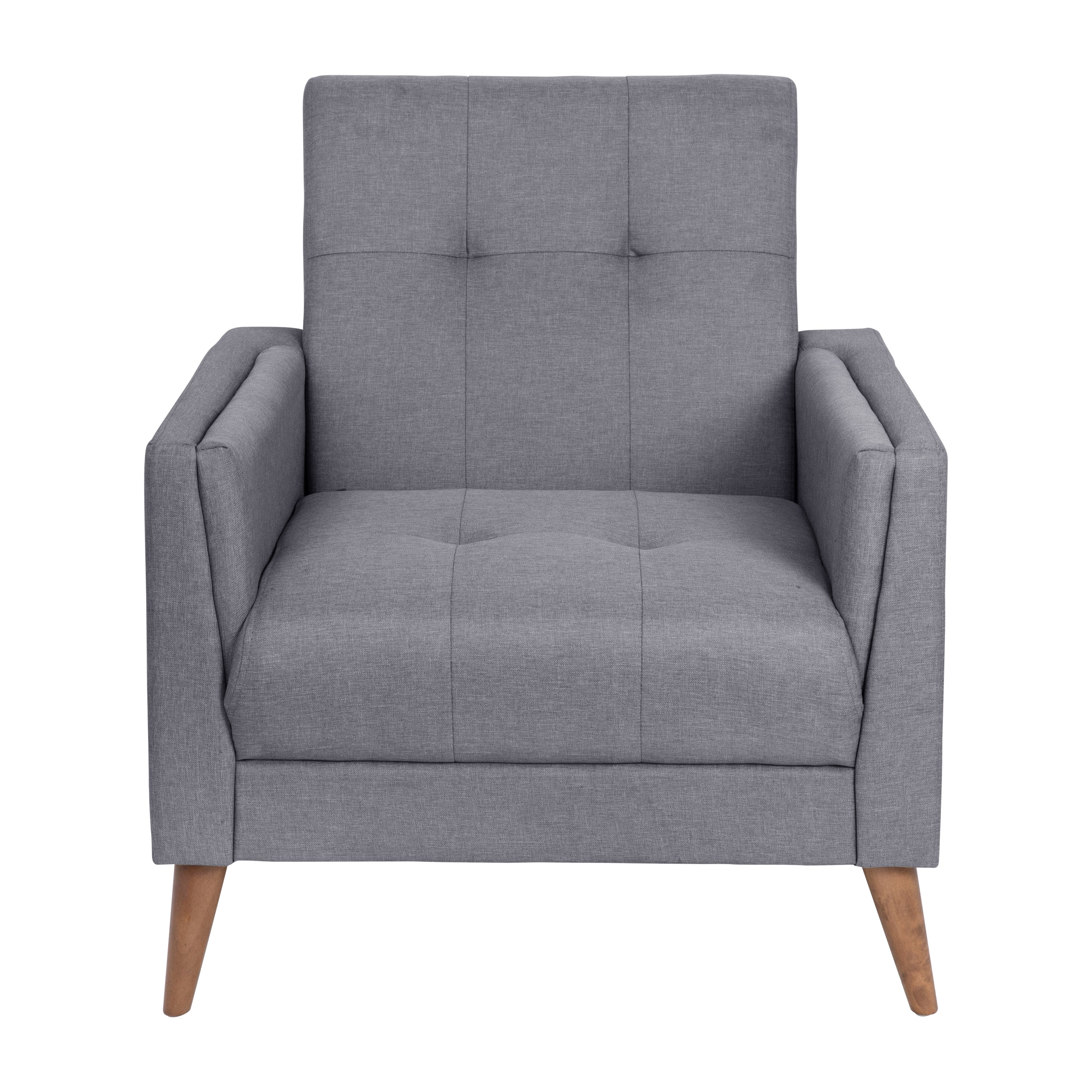 Conrad Mid-Century Modern Commercial Grade Armchair with Tufted Faux Linen Upholstery & Solid Wood Legs-Chair-Flash Furniture-Wall2Wall Furnishings