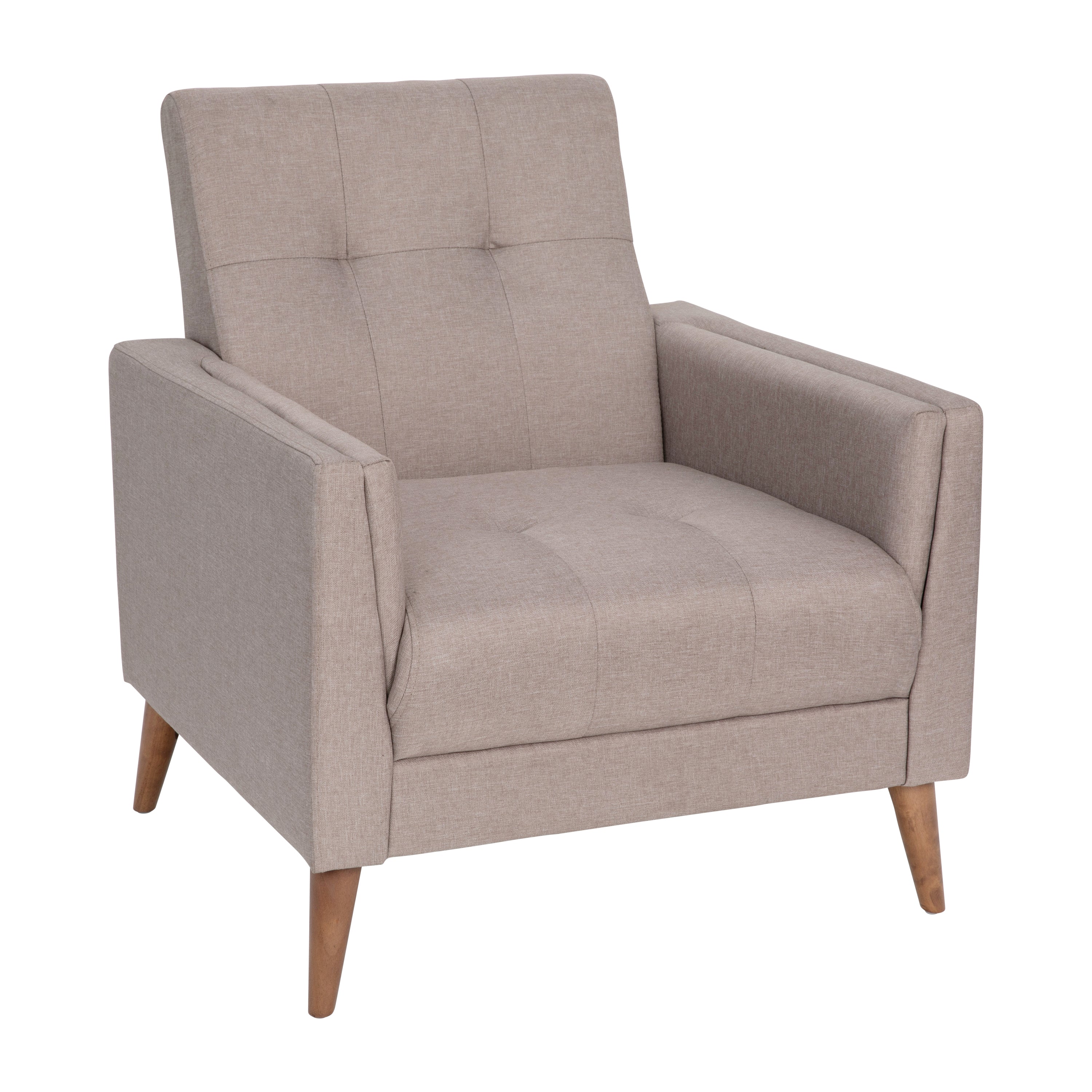 Conrad Mid-Century Modern Commercial Grade Armchair with Tufted Faux Linen Upholstery & Solid Wood Legs-Chair-Flash Furniture-Wall2Wall Furnishings