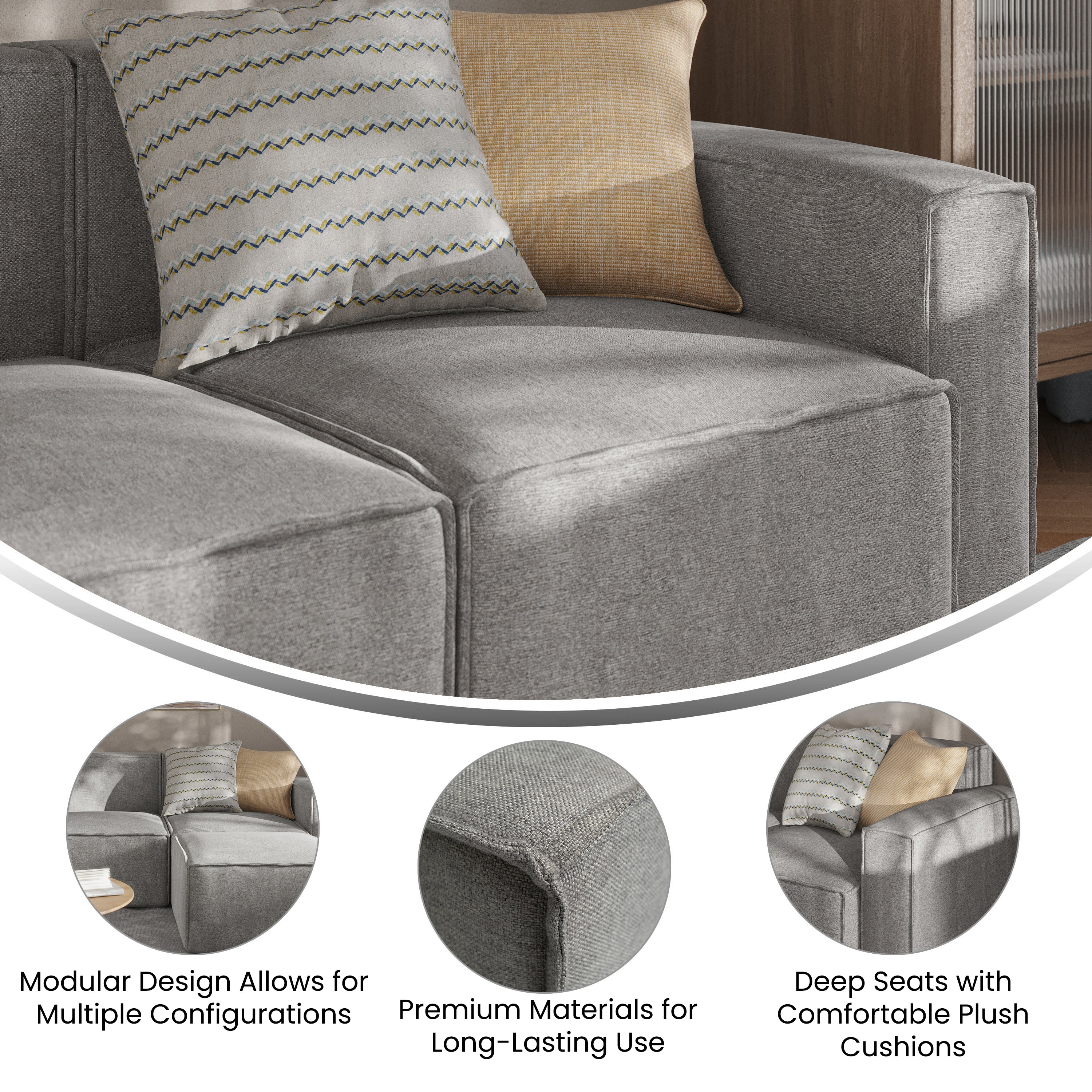 Bridgetown Luxury Modular Sectional Sofa Right Side with Arm Rest