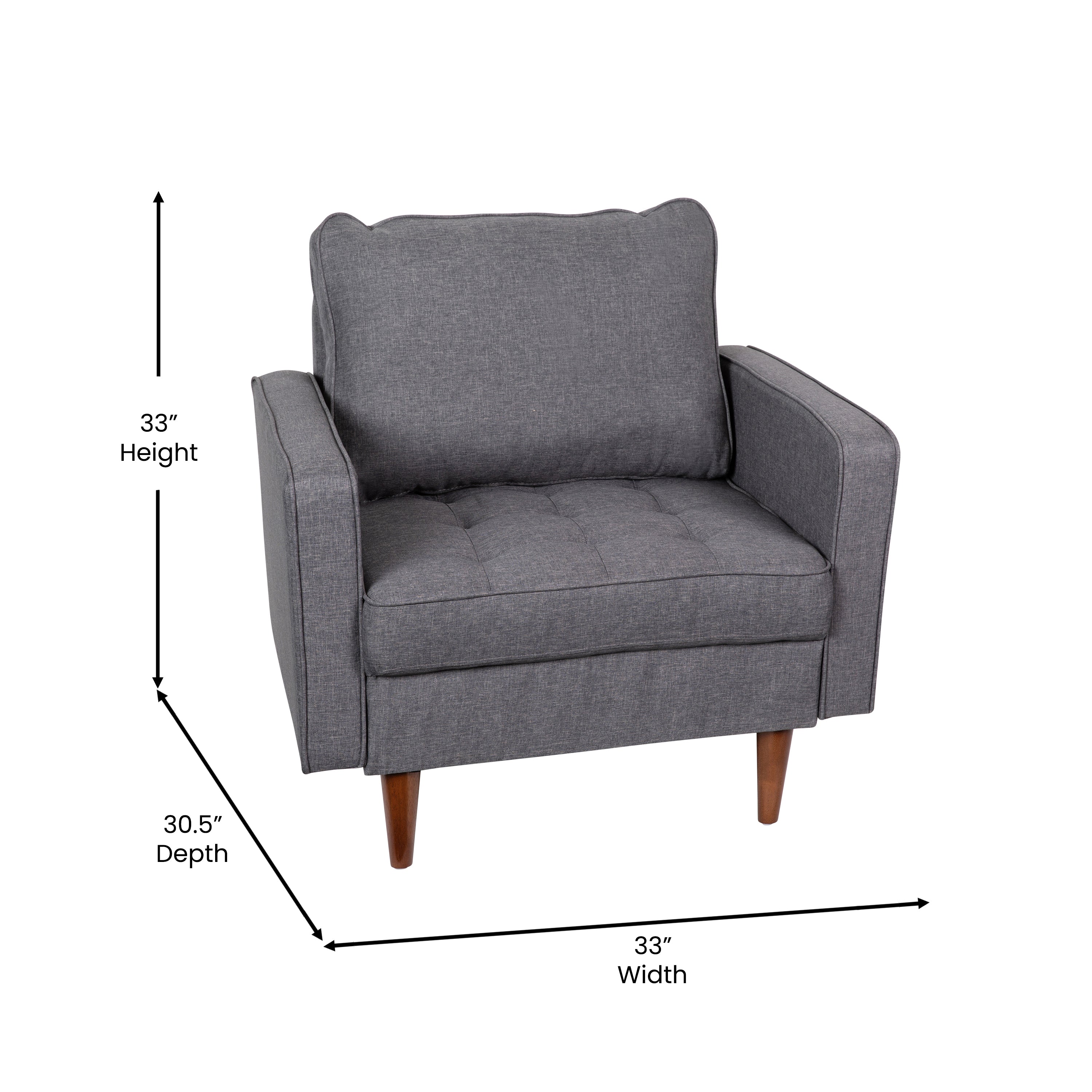 Hudson Mid-Century Modern Commercial Grade Armchair with Tufted Faux Linen Upholstery & Solid Wood Legs-Chair-Flash Furniture-Wall2Wall Furnishings