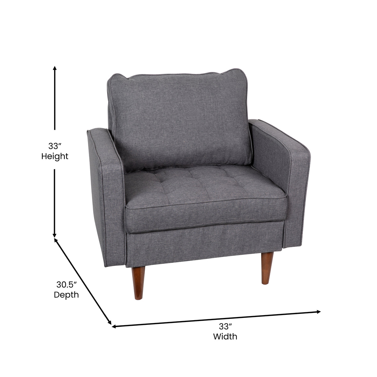 Hudson Mid-Century Modern Commercial Grade Armchair with Tufted Faux Linen Upholstery & Solid Wood Legs