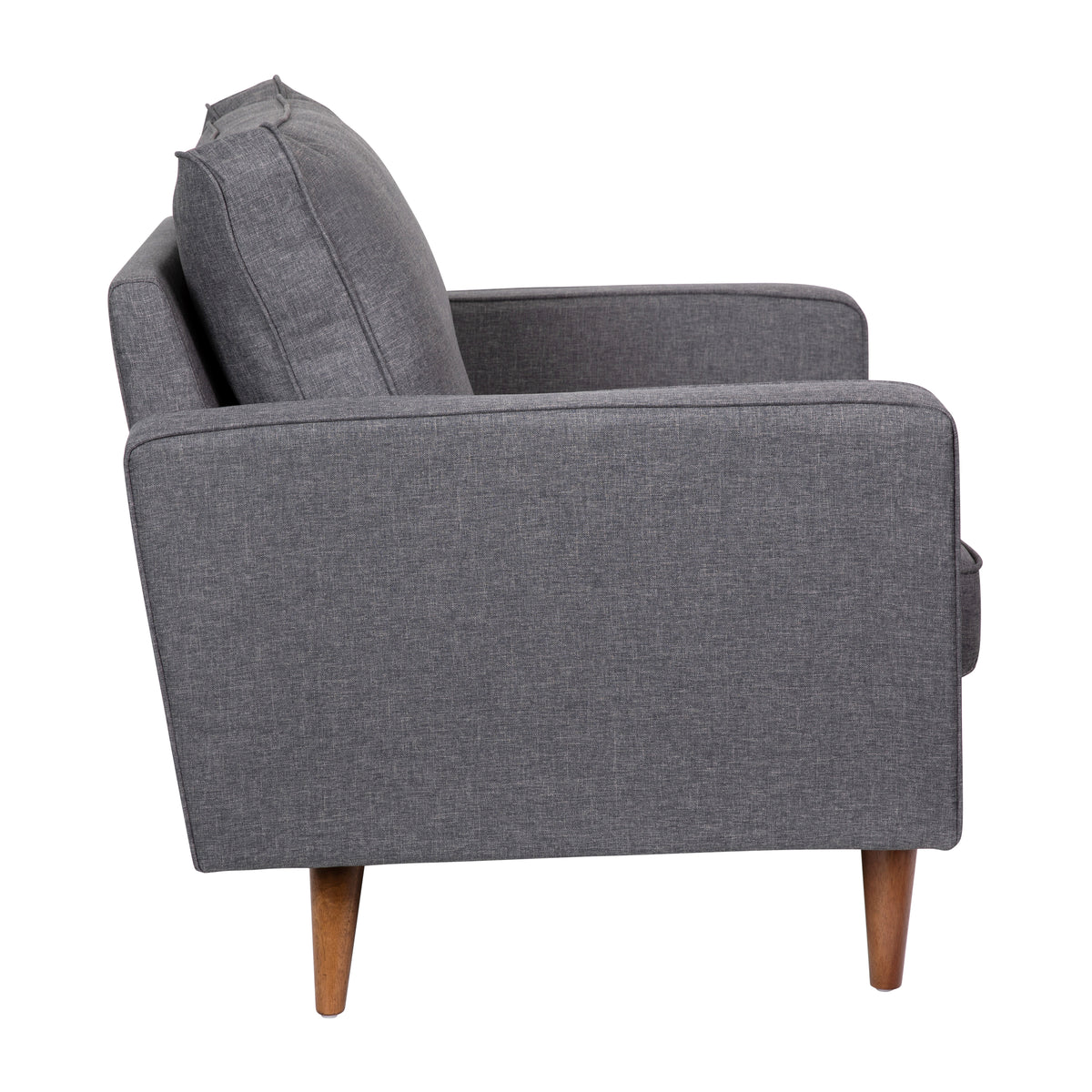 Hudson Mid-Century Modern Commercial Grade Armchair with Tufted Faux Linen Upholstery & Solid Wood Legs