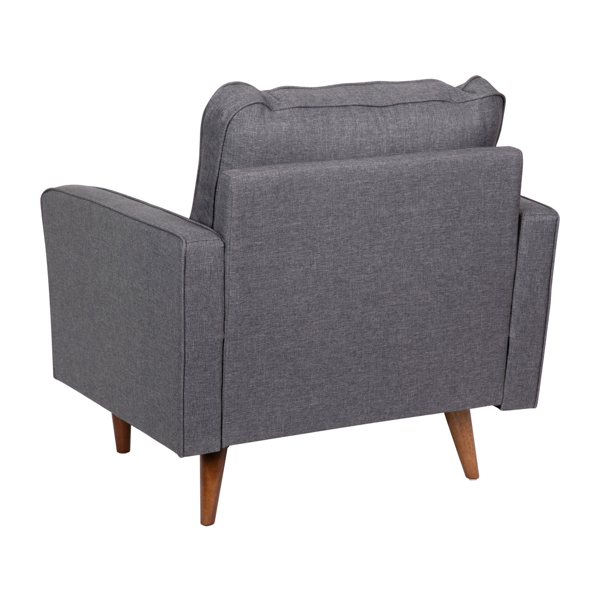 Hudson Mid-Century Modern Commercial Grade Armchair with Tufted Faux Linen Upholstery & Solid Wood Legs