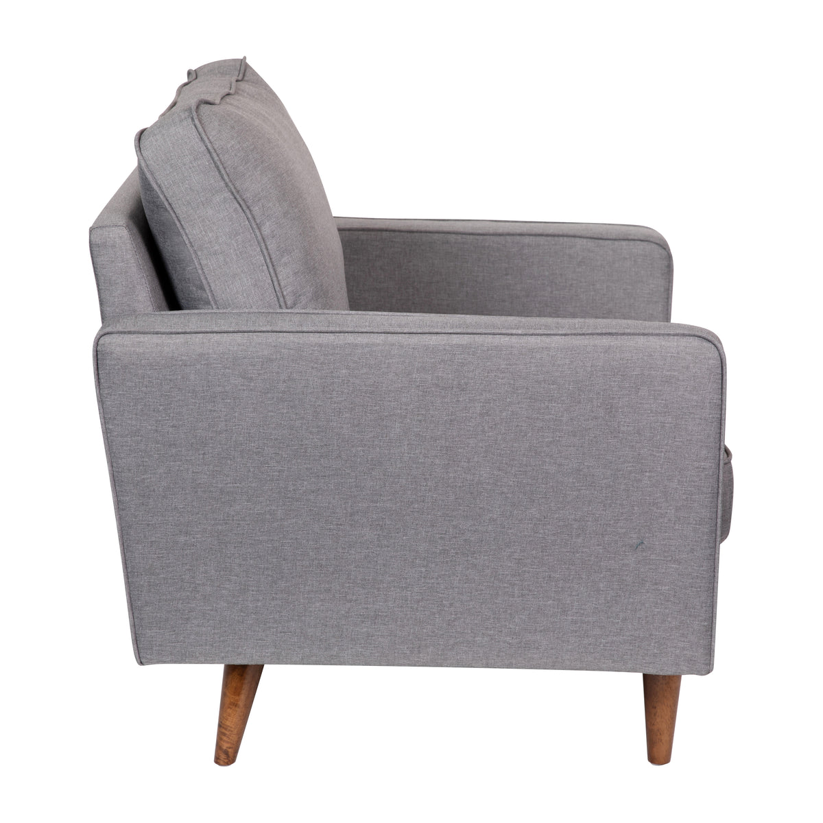 Hudson Mid-Century Modern Commercial Grade Armchair with Tufted Faux Linen Upholstery & Solid Wood Legs