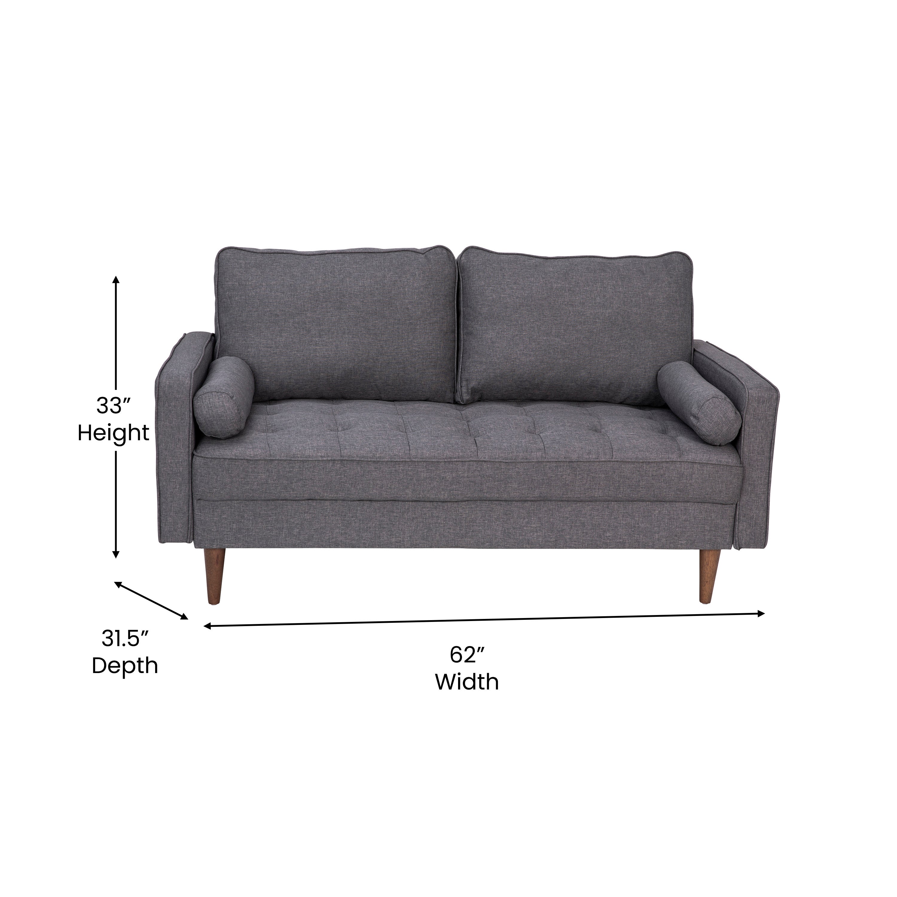Hudson Mid-Century Modern Loveseat Sofa with Tufted Upholstery & Solid Wood Legs