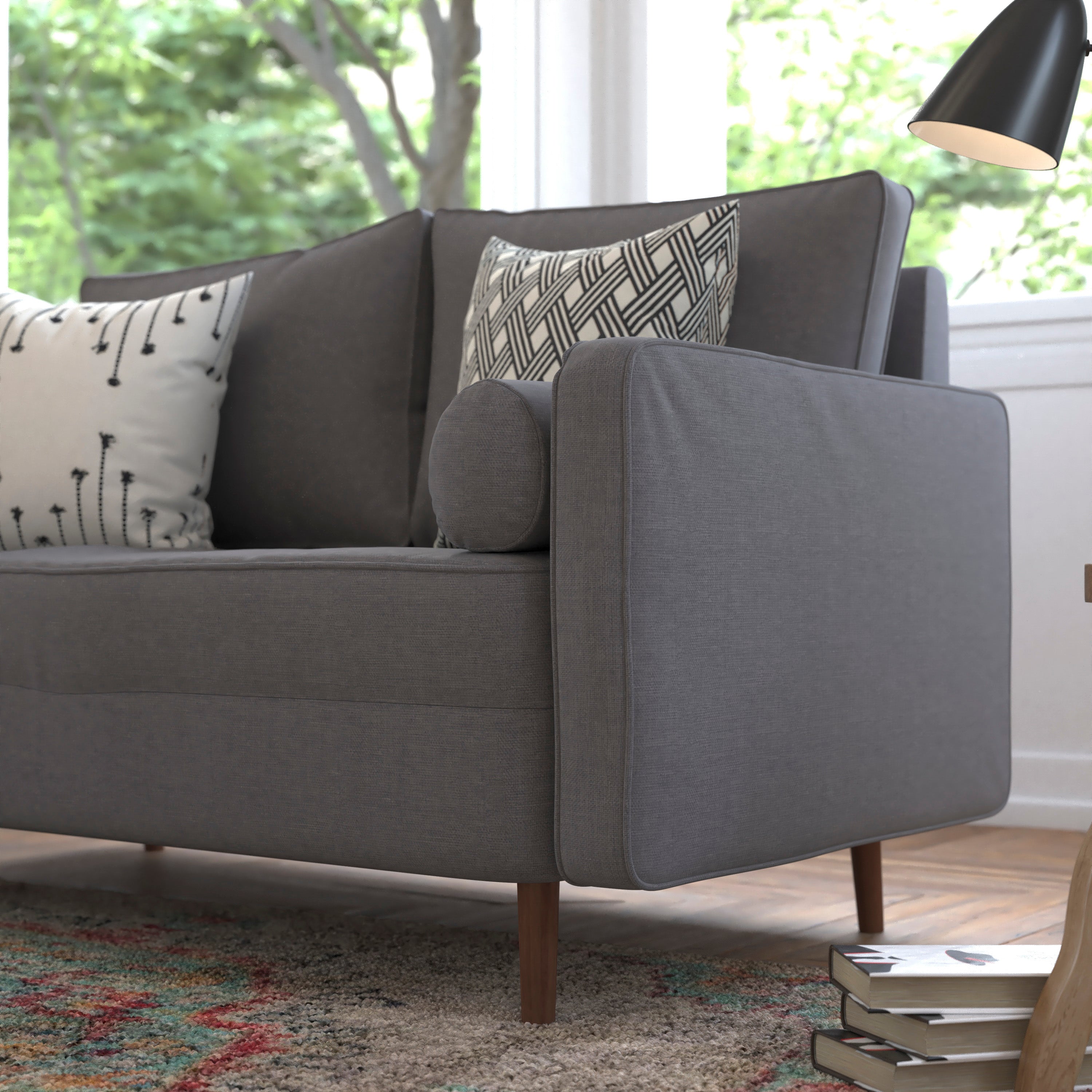 Hudson Mid-Century Modern Loveseat Sofa with Tufted Upholstery & Solid Wood Legs