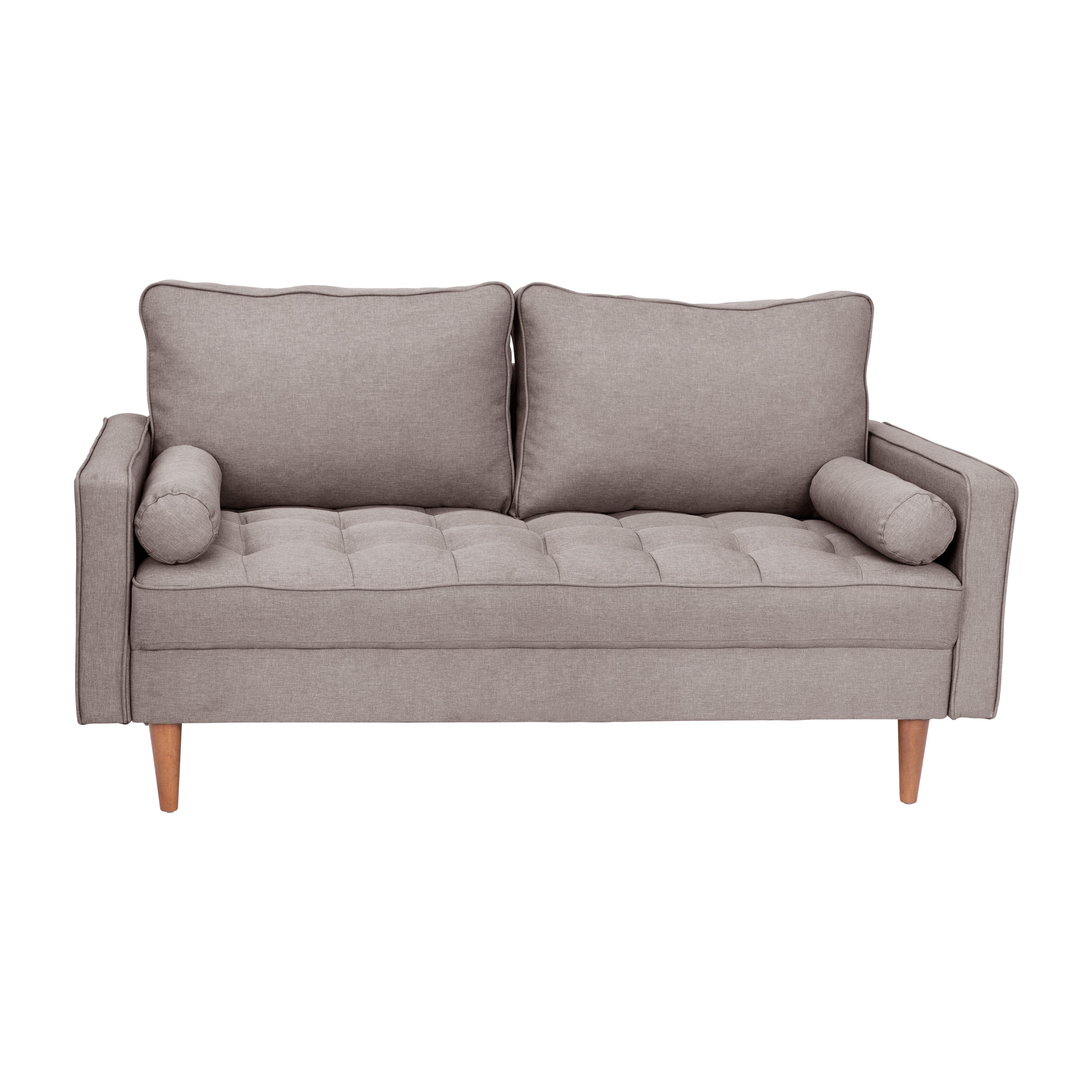 Hudson Mid-Century Modern Loveseat Sofa with Tufted Upholstery & Solid Wood Legs