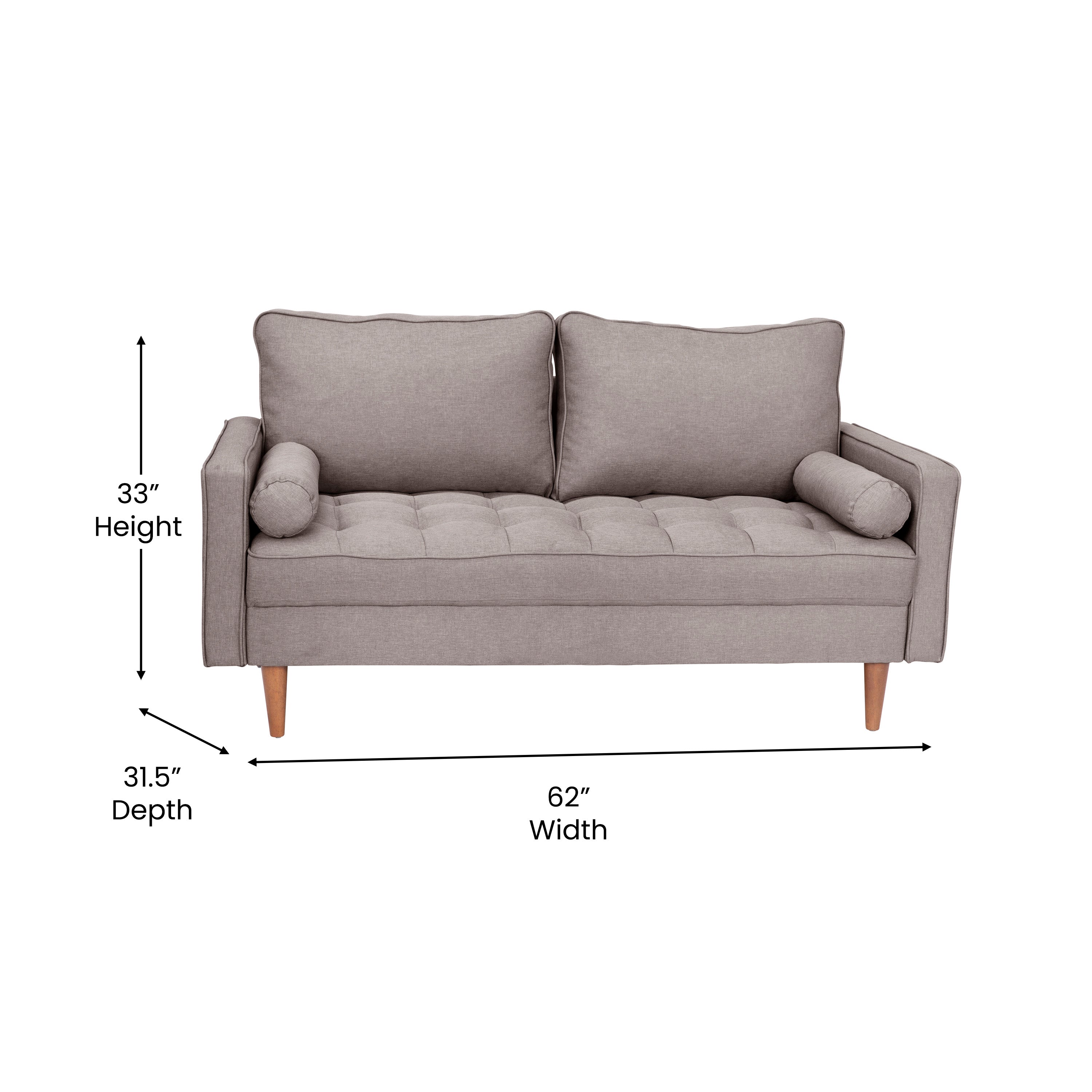 Hudson Mid-Century Modern Loveseat Sofa with Tufted Upholstery & Solid Wood Legs