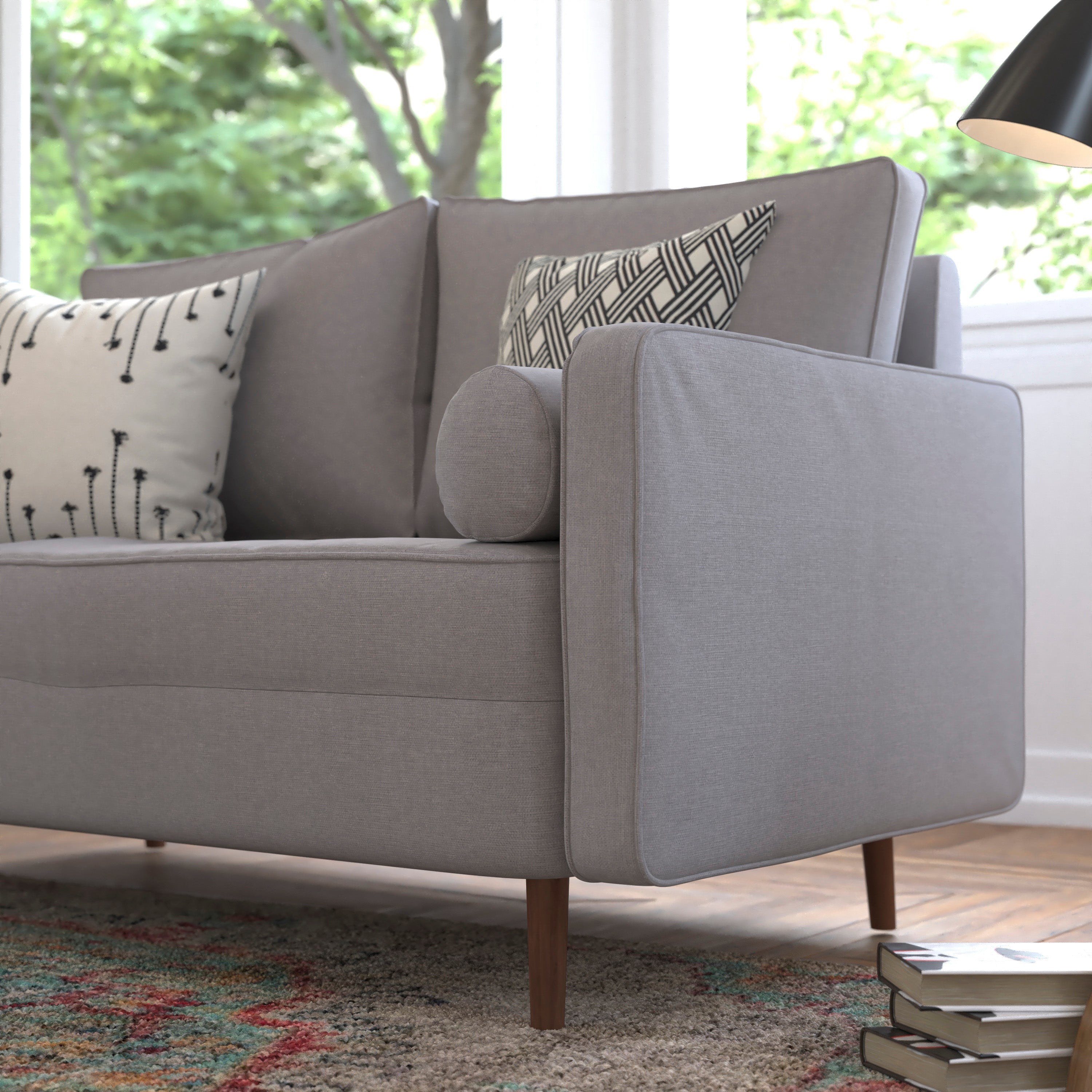 Hudson Mid-Century Modern Loveseat Sofa with Tufted Upholstery & Solid Wood Legs