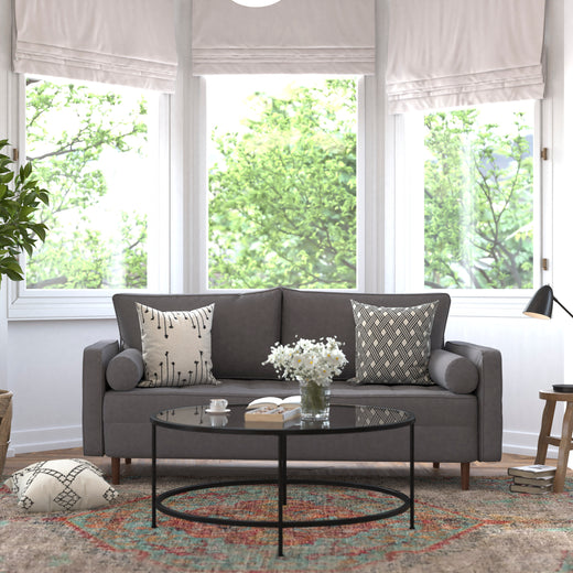 Hudson Mid-Century Modern Sofa with Tufted Upholstery & Solid Wood Legs