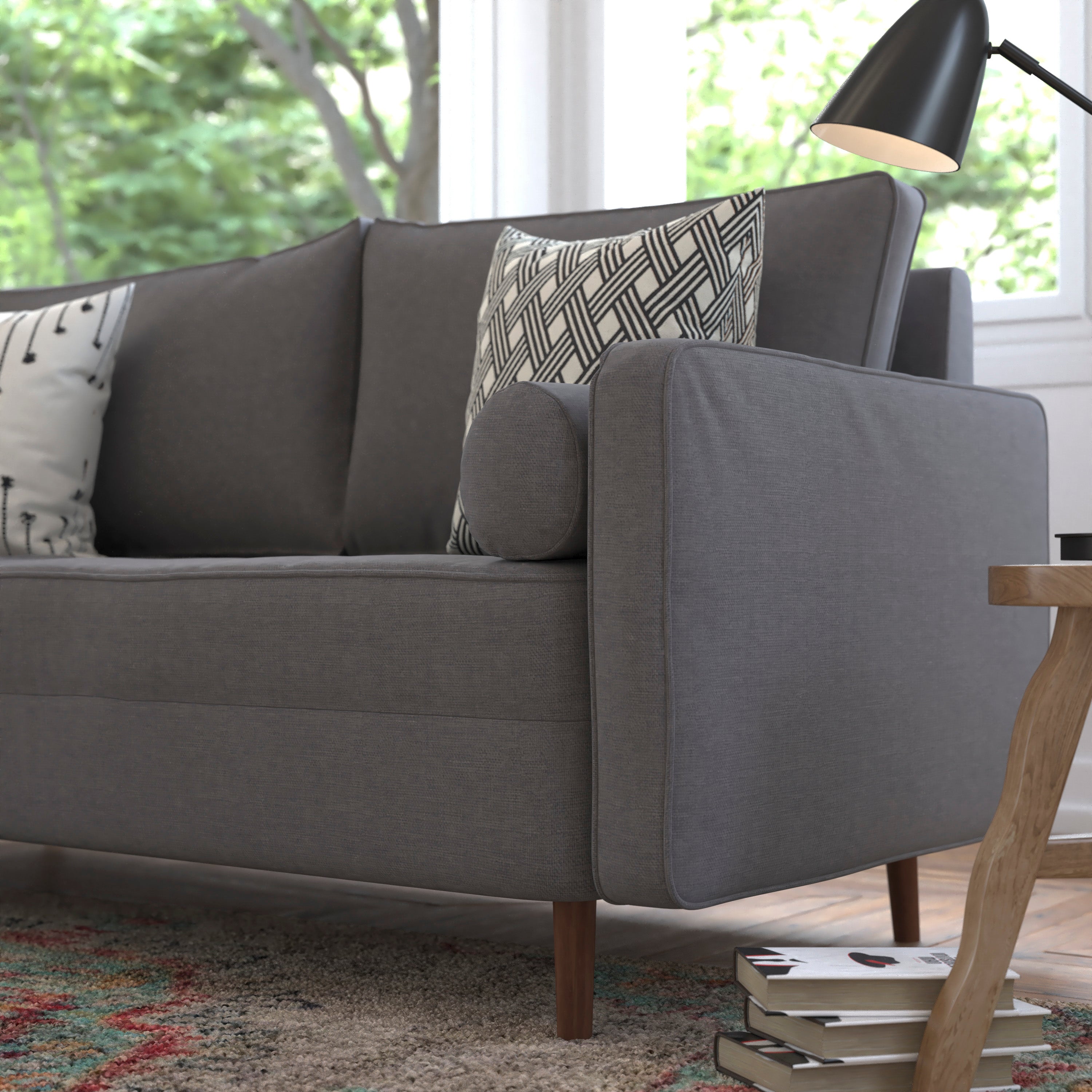Hudson Mid-Century Modern Sofa with Tufted Upholstery & Solid Wood Legs