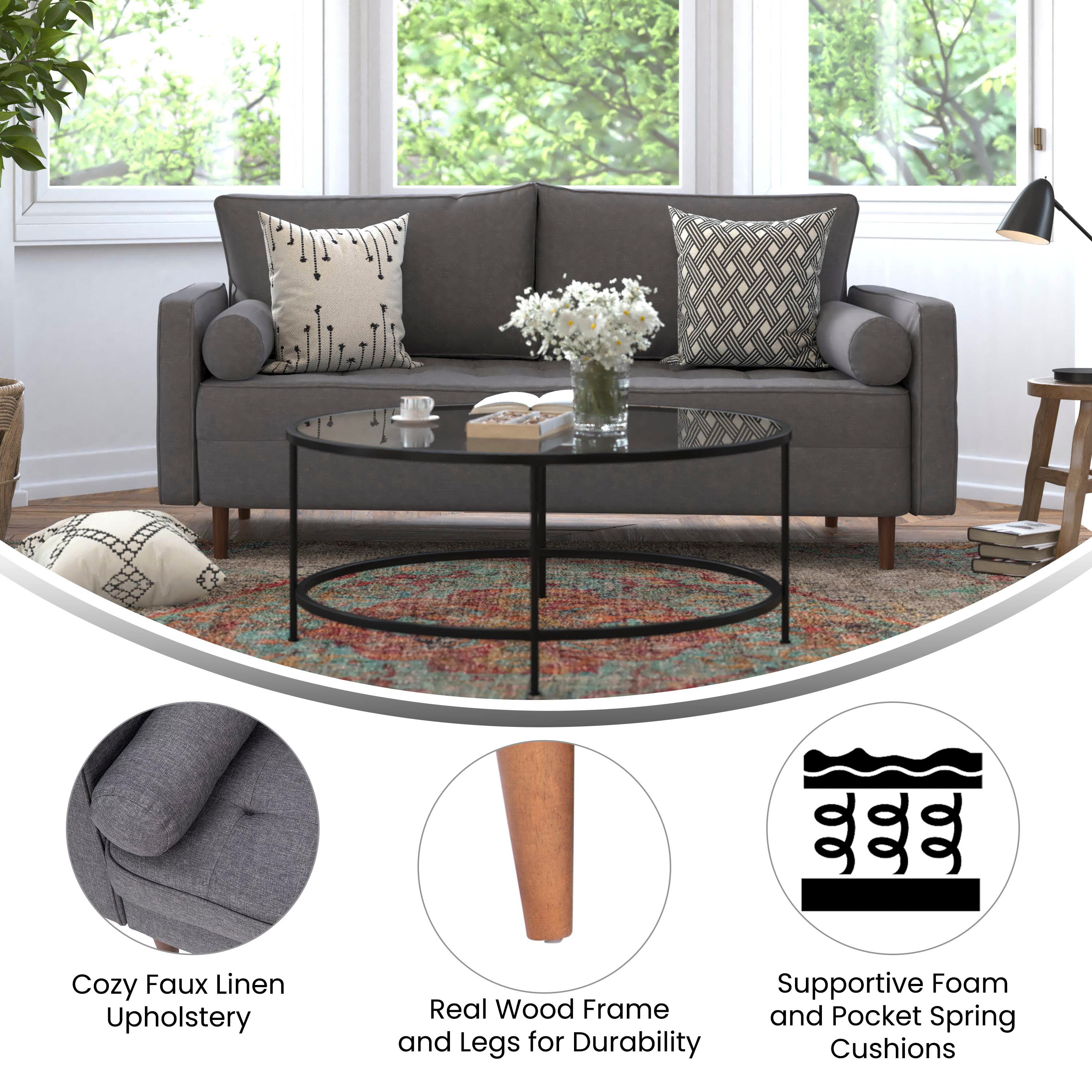 Hudson Mid-Century Modern Sofa with Tufted Upholstery & Solid Wood Legs
