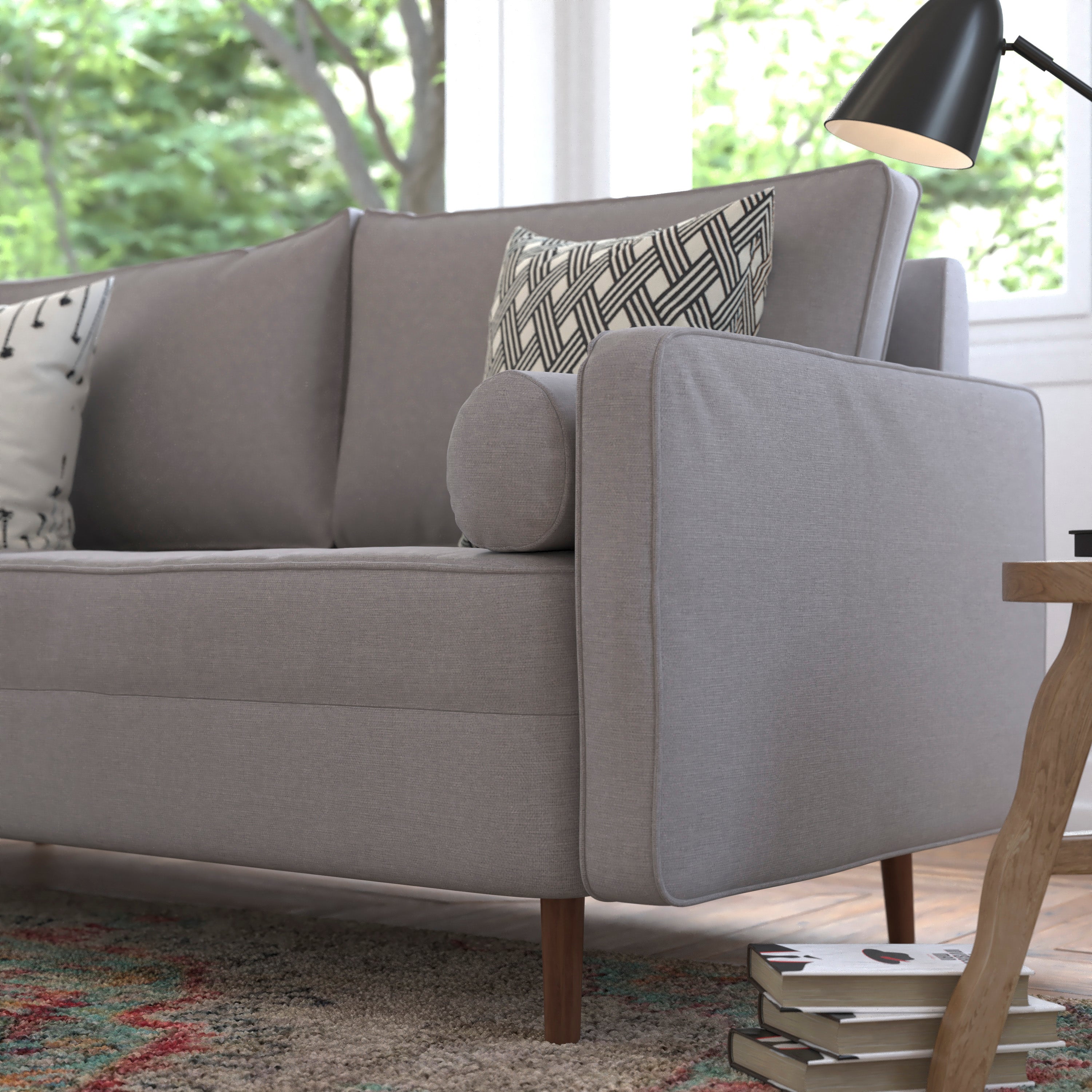 Hudson Mid-Century Modern Sofa with Tufted Upholstery & Solid Wood Legs