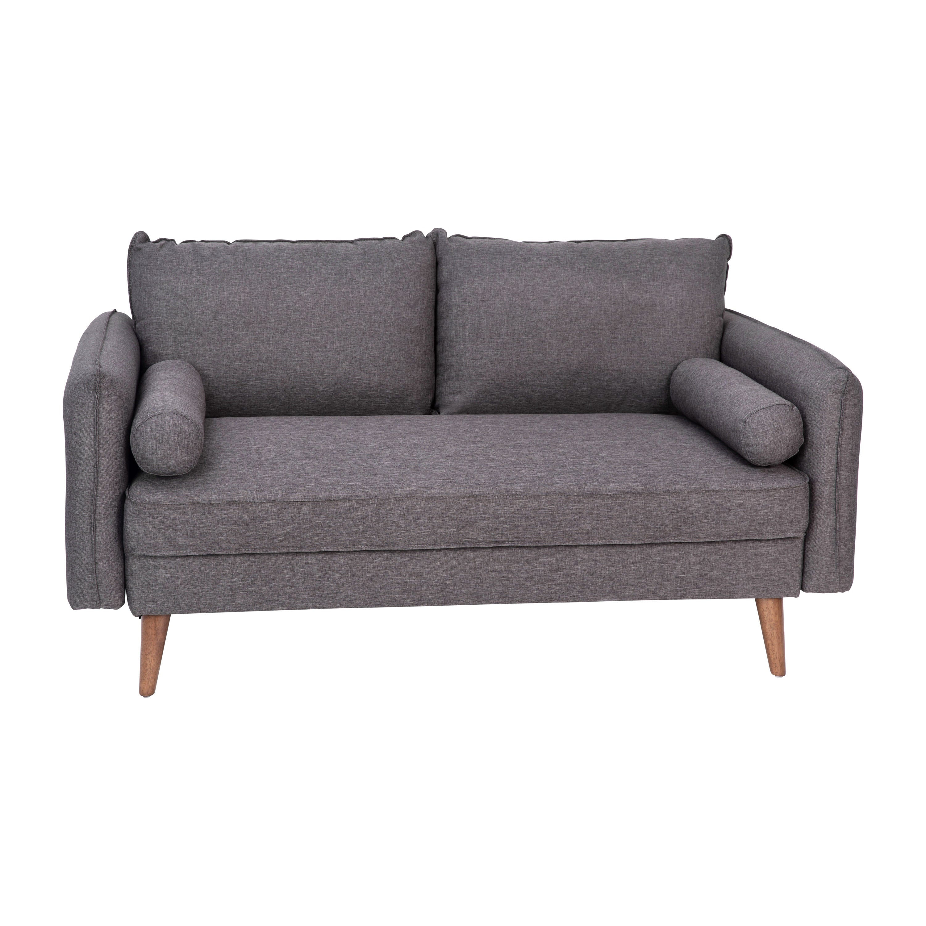 Evie Mid-Century Modern Loveseat Sofa with Fabric Upholstery & Solid Wood Legs-Loveseat-Flash Furniture-Wall2Wall Furnishings