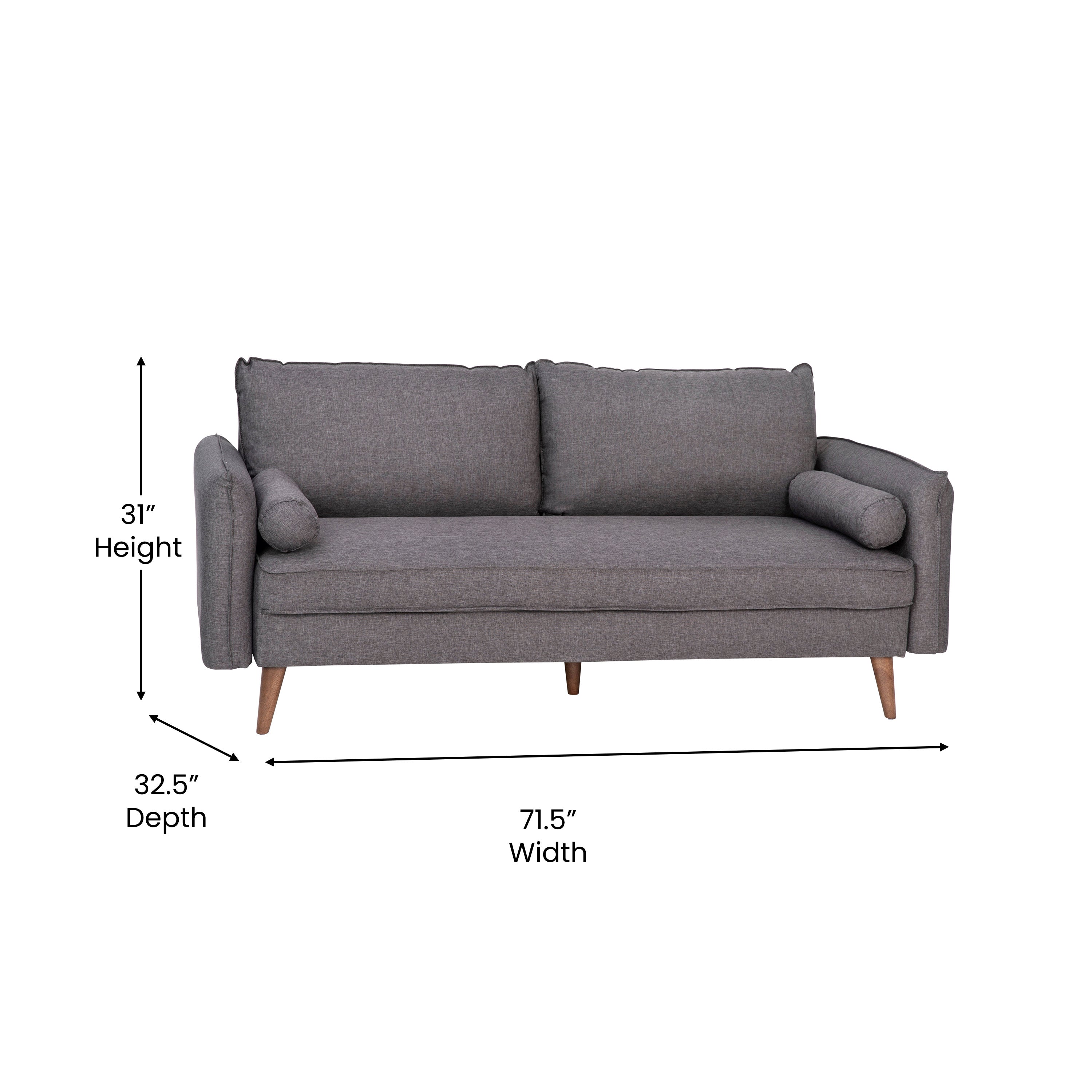 Evie Mid-Century Modern Sofa with Fabric Upholstery & Solid Wood Legs