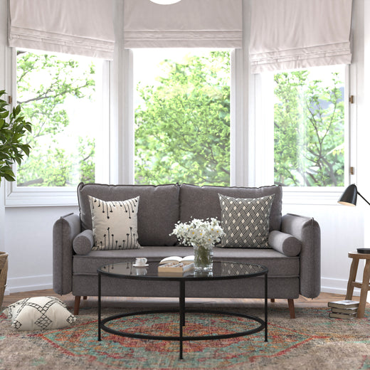 Evie Mid-Century Modern Sofa with Fabric Upholstery & Solid Wood Legs