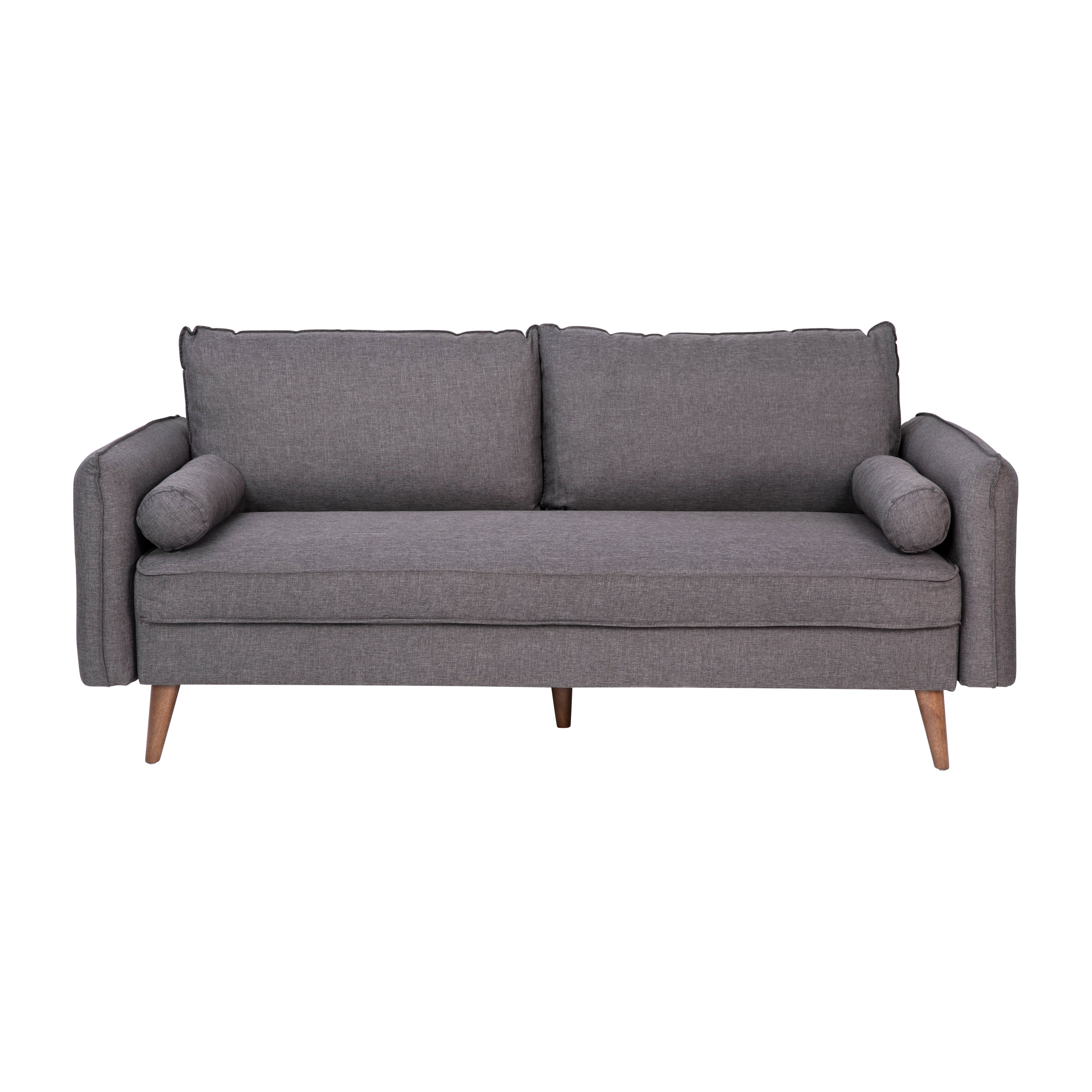 Evie Mid-Century Modern Sofa with Fabric Upholstery & Solid Wood Legs