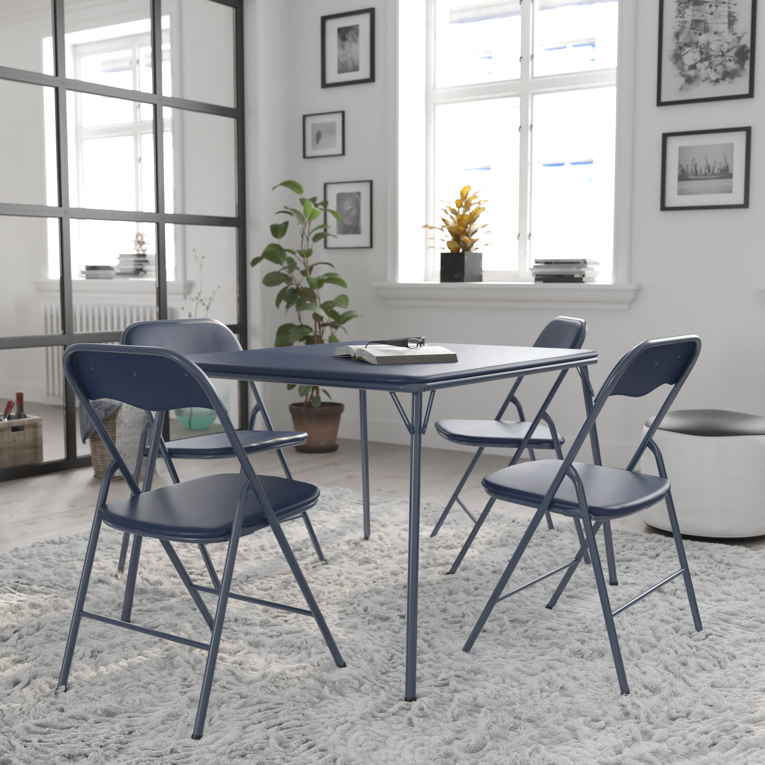 5 Piece Folding Card Table and Chair Set-Folding Game Table and Chair Set-Flash Furniture-Wall2Wall Furnishings