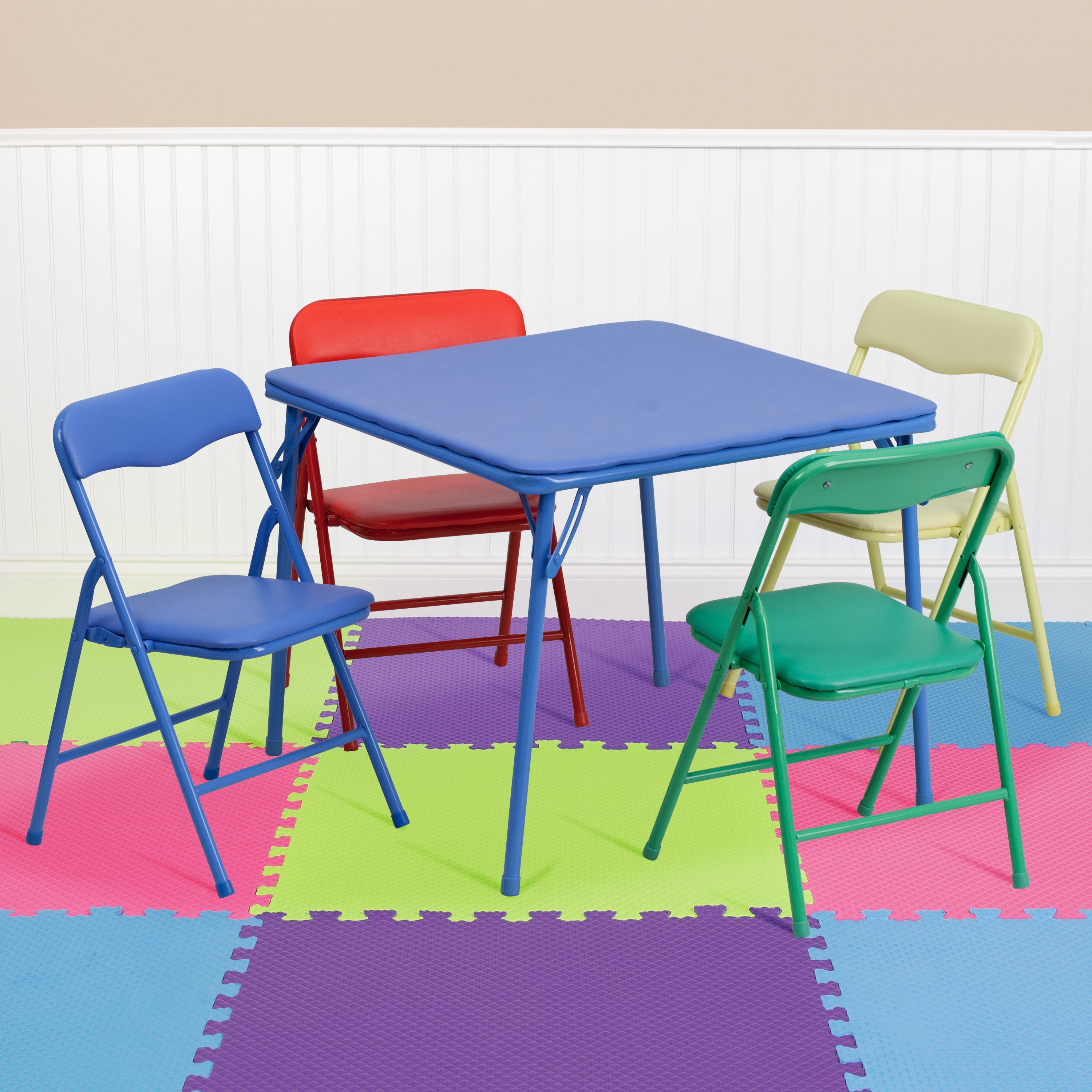 Kids Colorful 5 Piece Folding Table and Chair Set-Kids Game and Activity Table Set-Flash Furniture-Wall2Wall Furnishings