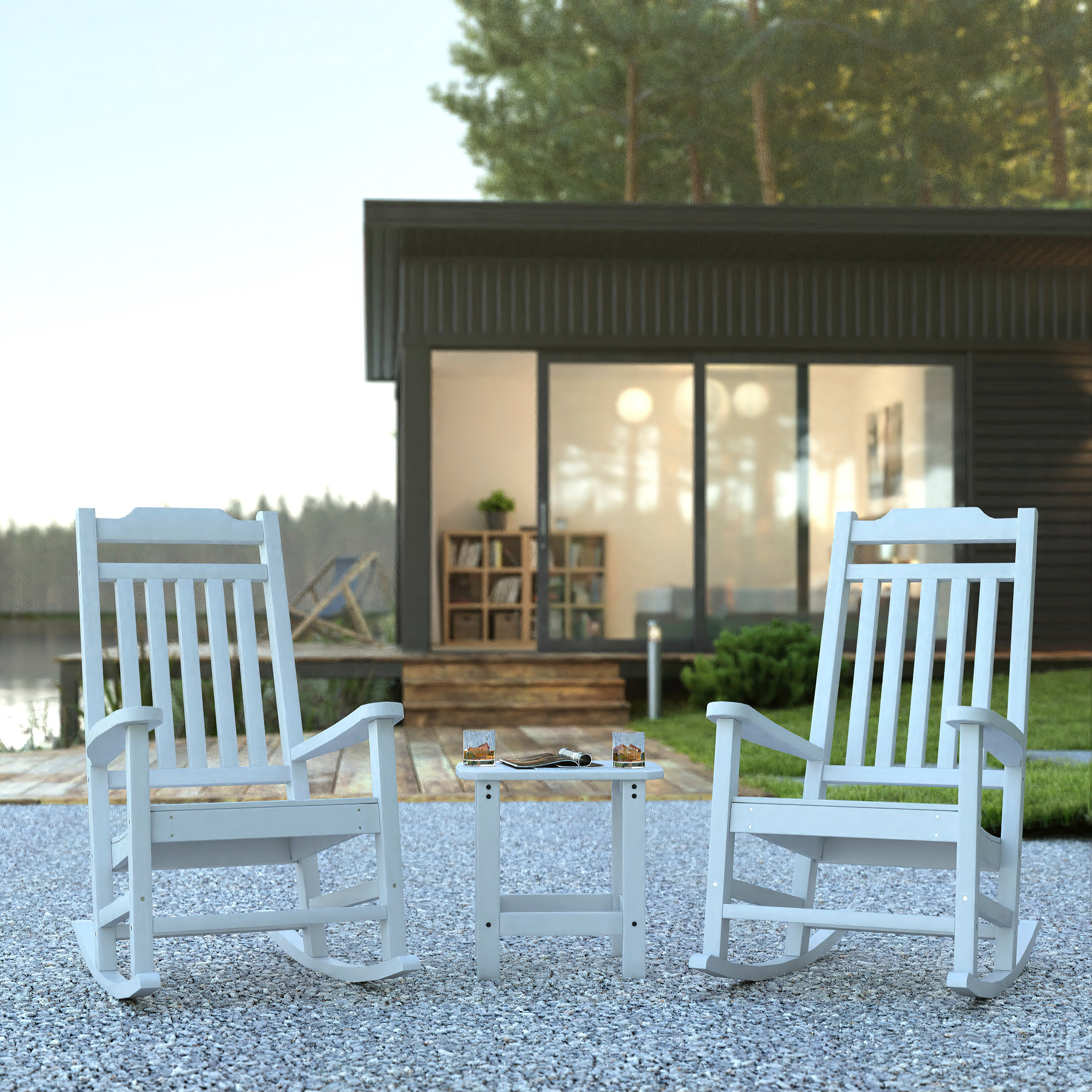 Set of 2 Winston All-Weather Poly Resin Rocking Chairs with Accent Side Table-Outdoor Rocking Chair-Flash Furniture-Wall2Wall Furnishings