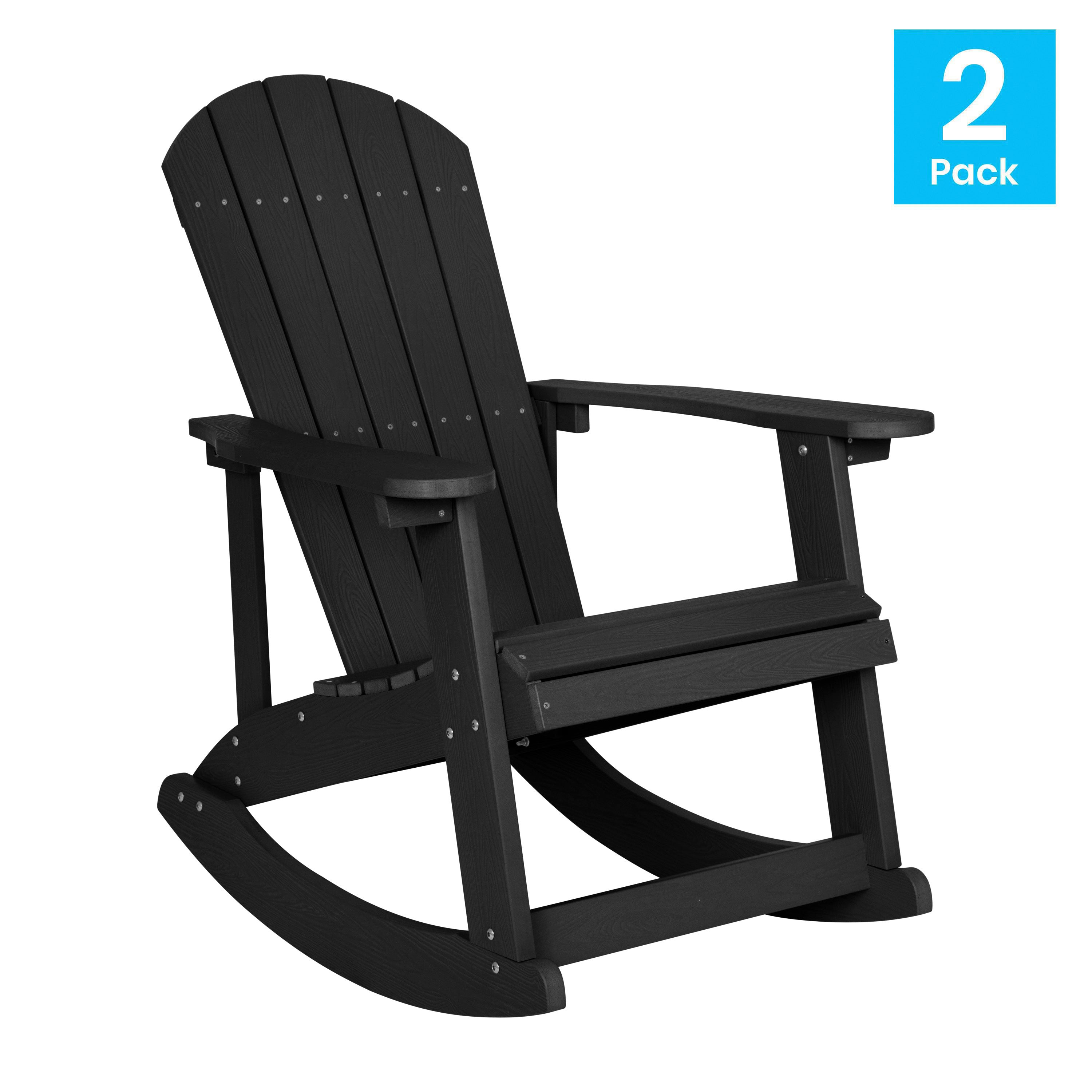 Savannah All-Weather Poly Resin Wood Adirondack Rocking Chair with Rust Resistant Stainless Steel Hardware - Set of 2-Rocking Adirondack Chair-Flash Furniture-Wall2Wall Furnishings