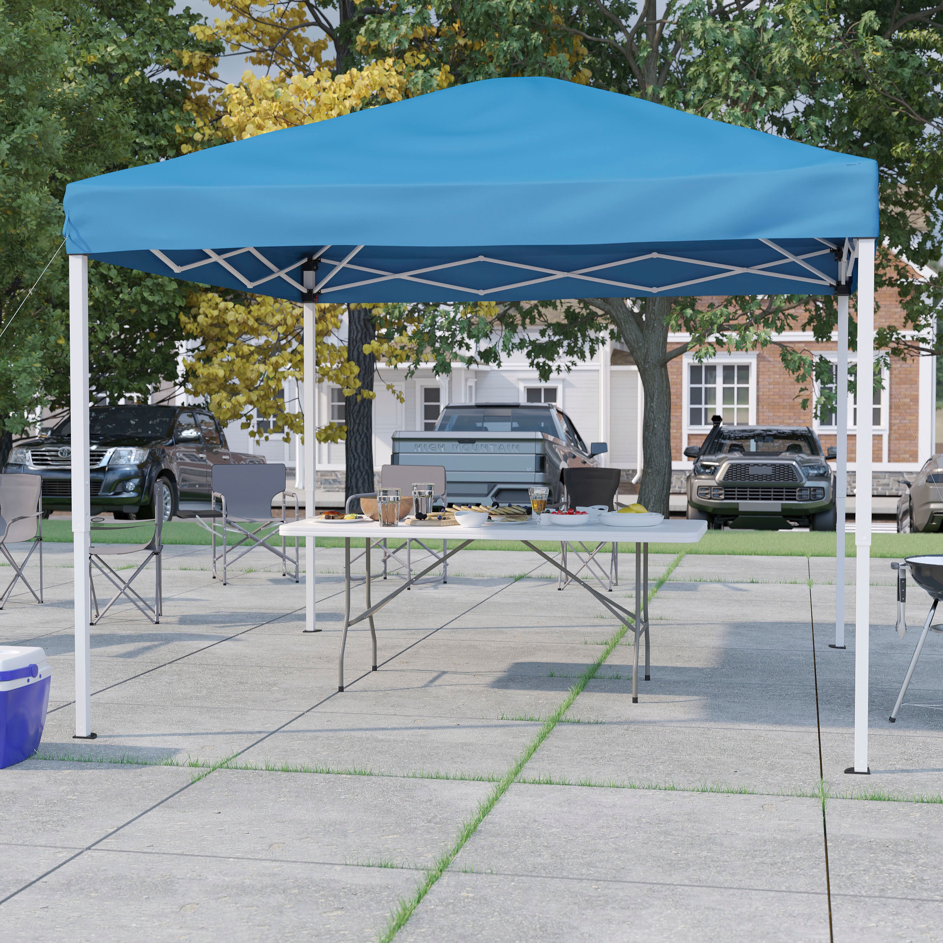 10'x10' Pop Up Event Canopy Tent with Carry Bag and 6-Foot Bi-Fold Folding Table with Carrying Handle - Tailgate Tent Set-Outdoor Bundle - Pop Up Tent, Folding Table-Flash Furniture-Wall2Wall Furnishings