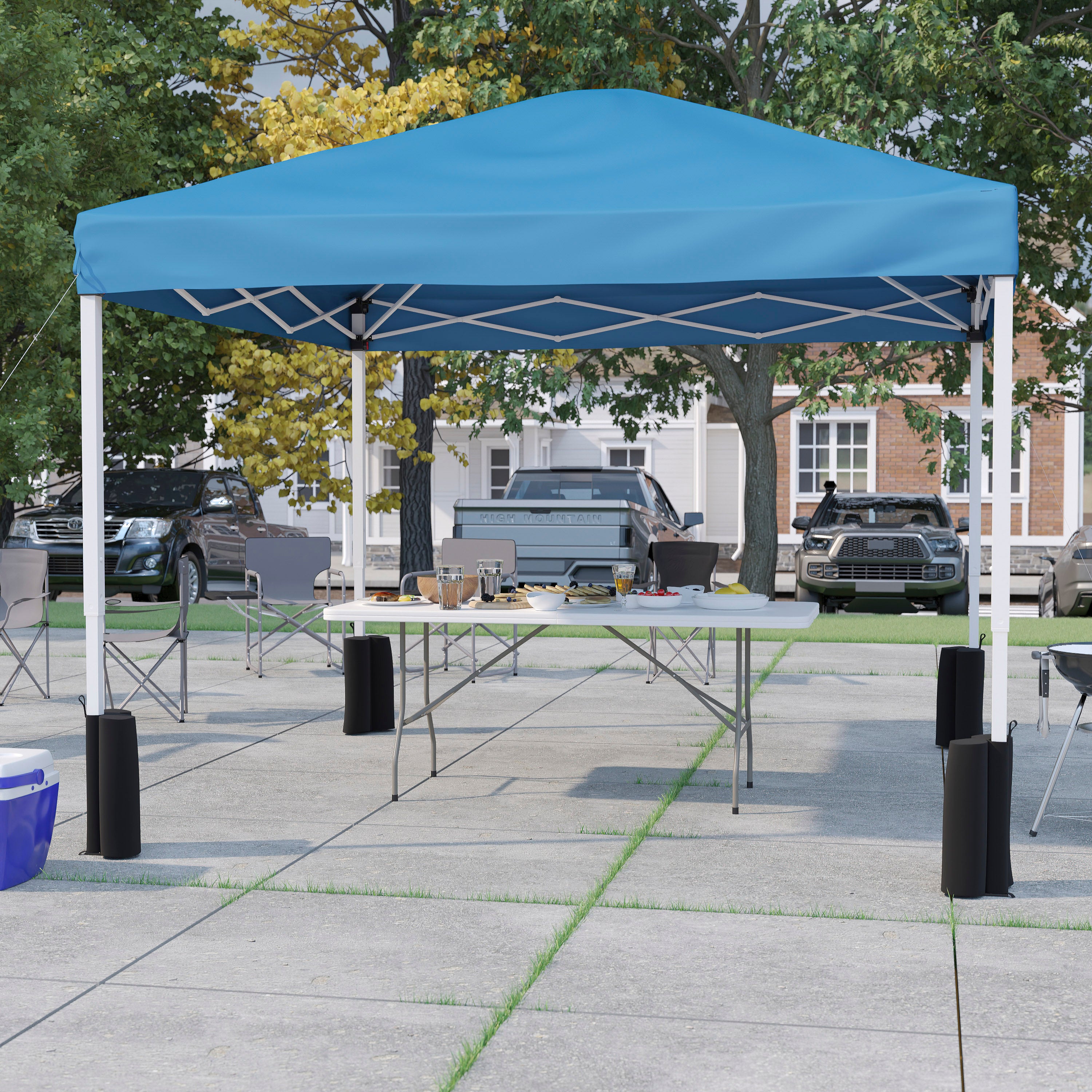 10'x10' Pop Up Canopy Tent with Wheeled Case and 6-Foot Bi-Fold Folding Table with Carrying Handle - Tailgate Tent Set-Outdoor Bundle - Pop Up Tent, Folding Table-Flash Furniture-Wall2Wall Furnishings