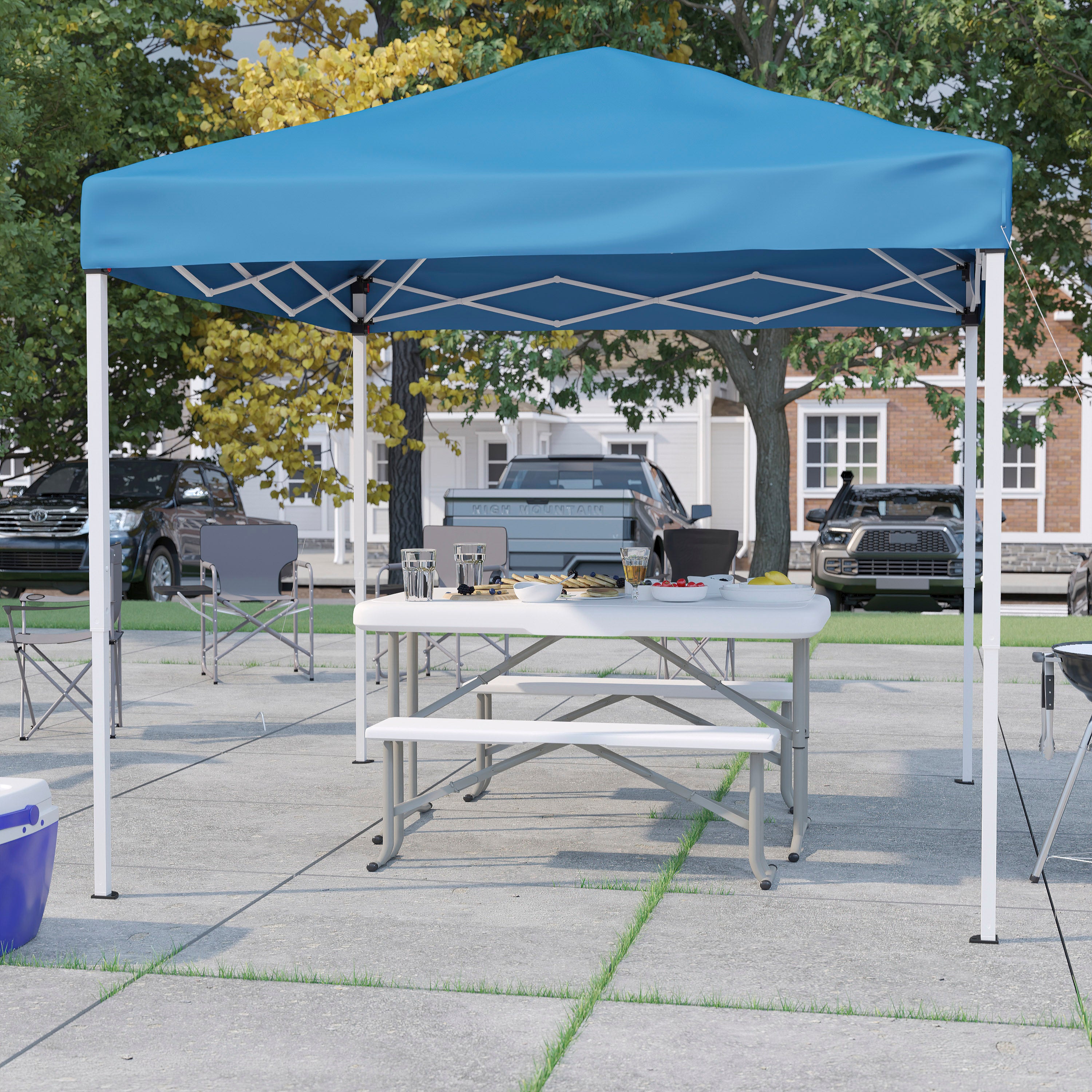 8'x8' Pop Up Event Canopy Tent with Carry Bag and Folding Bench Set - Portable Tailgate, Camping, Event Set-Outdoor Bundle - Pop Up Tent, Folding Bench Set-Flash Furniture-Wall2Wall Furnishings