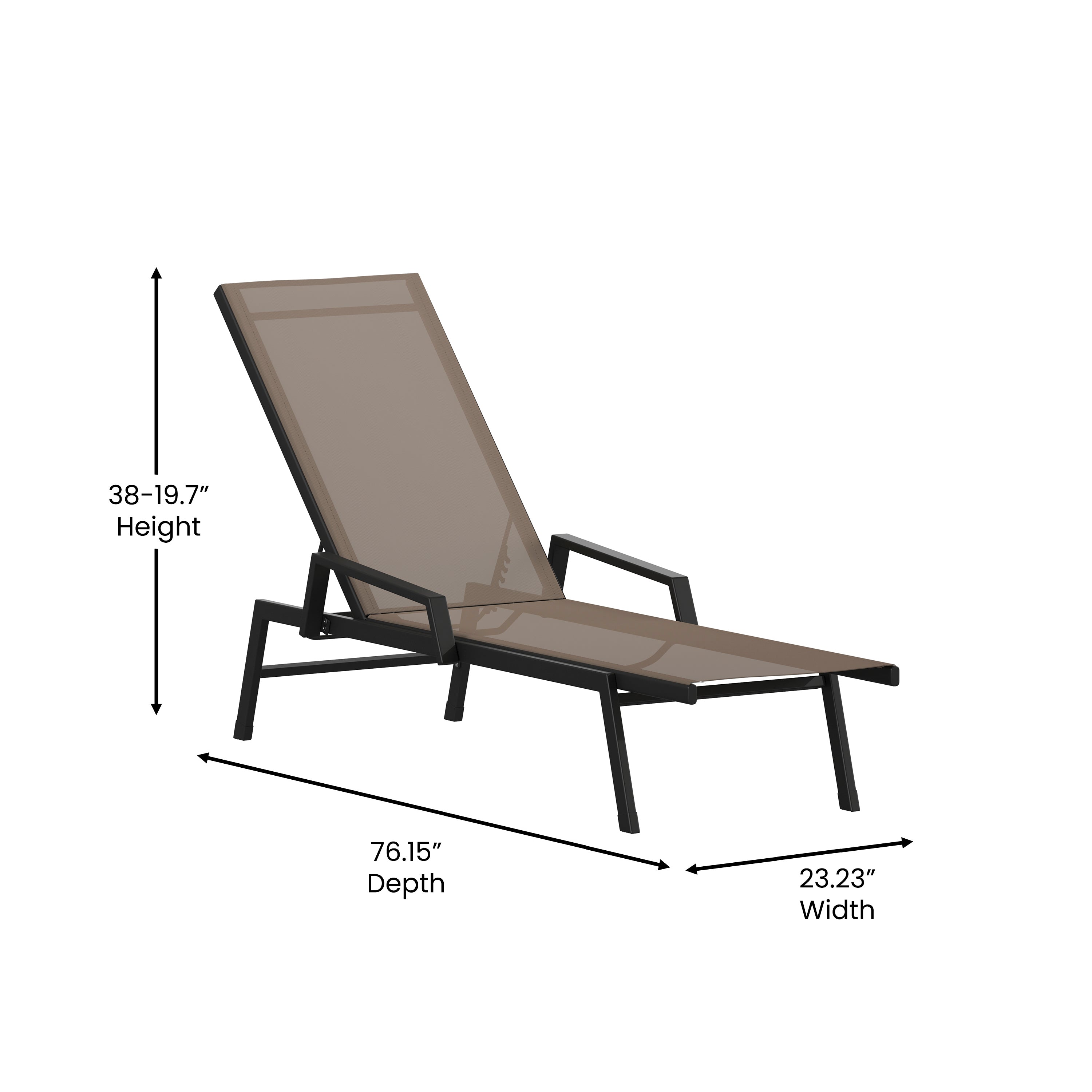 Brazos Adjustable Chaise Lounge Chair with Arms, All-Weather Outdoor Five-Position Reclining-Patio Chaise Lounge Chair-Flash Furniture-Wall2Wall Furnishings