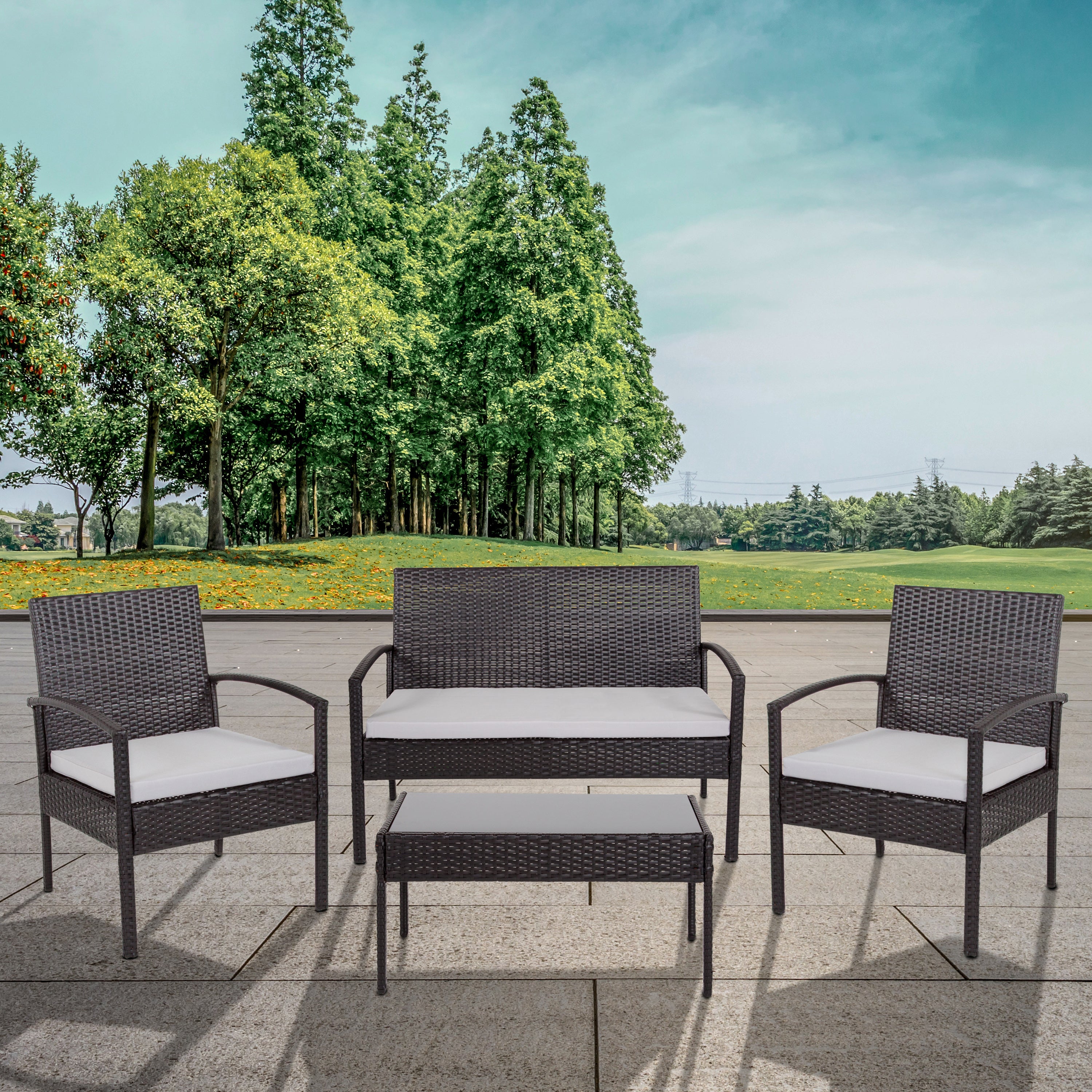 Aransas Series 4 Piece Patio Set with Steel Frame and Cushions-Outdoor Set-Flash Furniture-Wall2Wall Furnishings