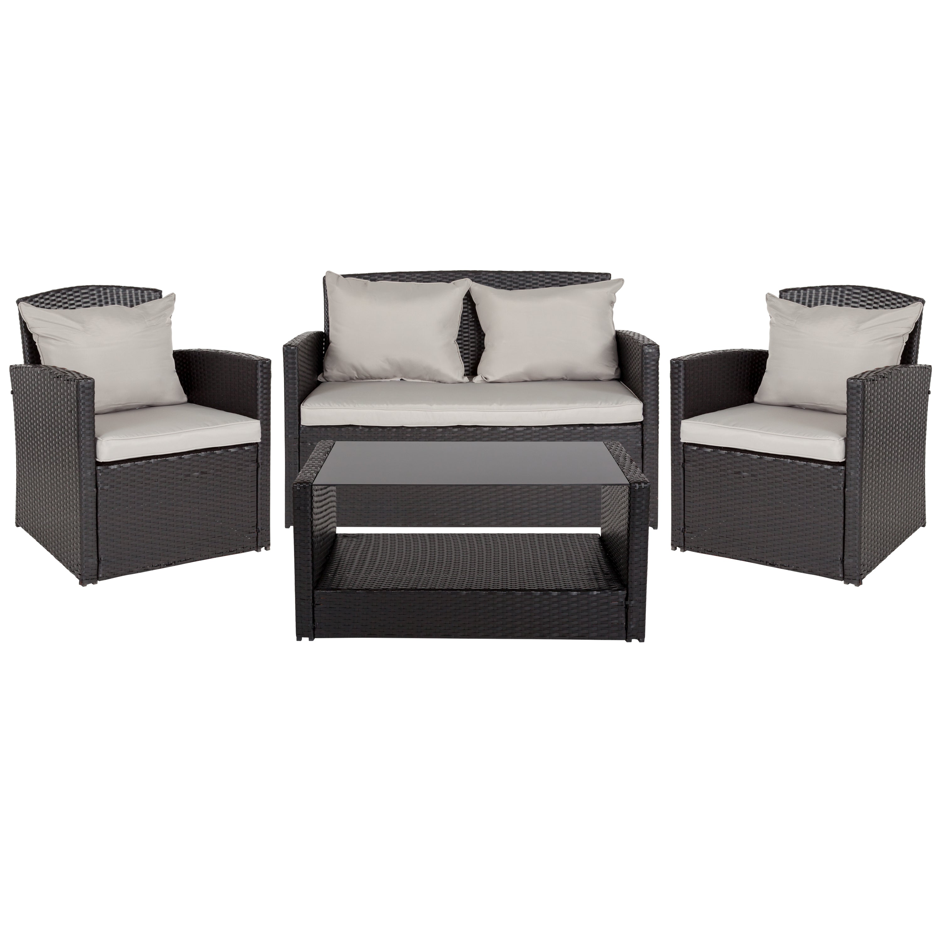 Aransas Series 4 Piece Patio Set with Back Pillows and Seat Cushions-Outdoor Set-Flash Furniture-Wall2Wall Furnishings
