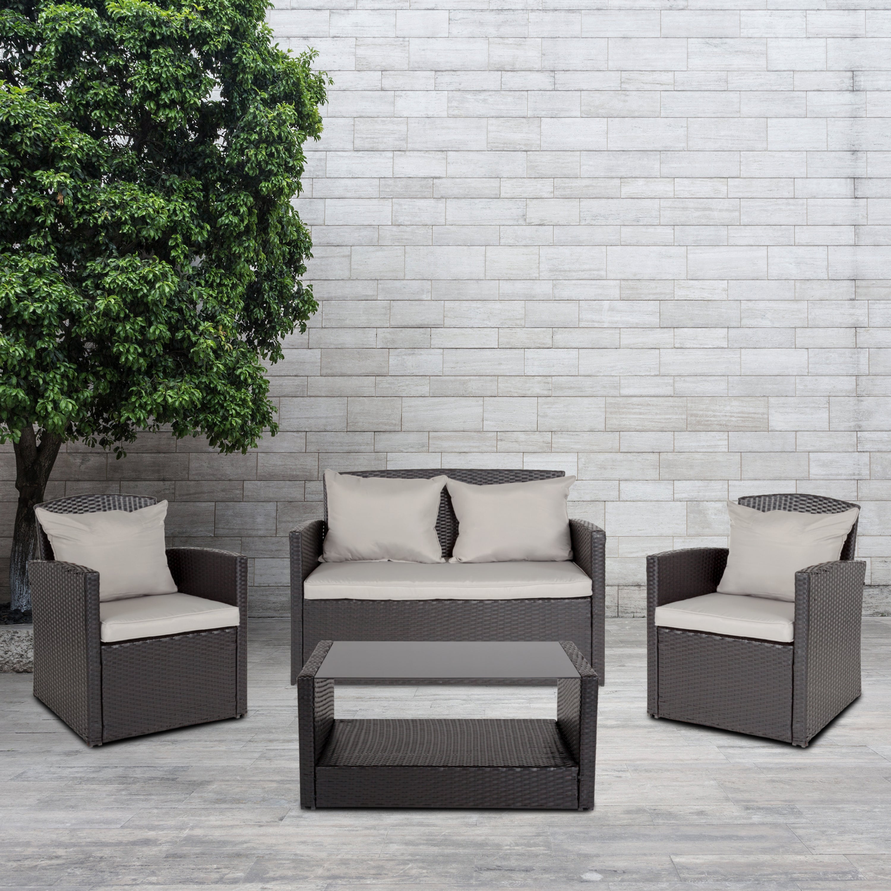 Aransas Series 4 Piece Patio Set with Back Pillows and Seat Cushions-Outdoor Set-Flash Furniture-Wall2Wall Furnishings