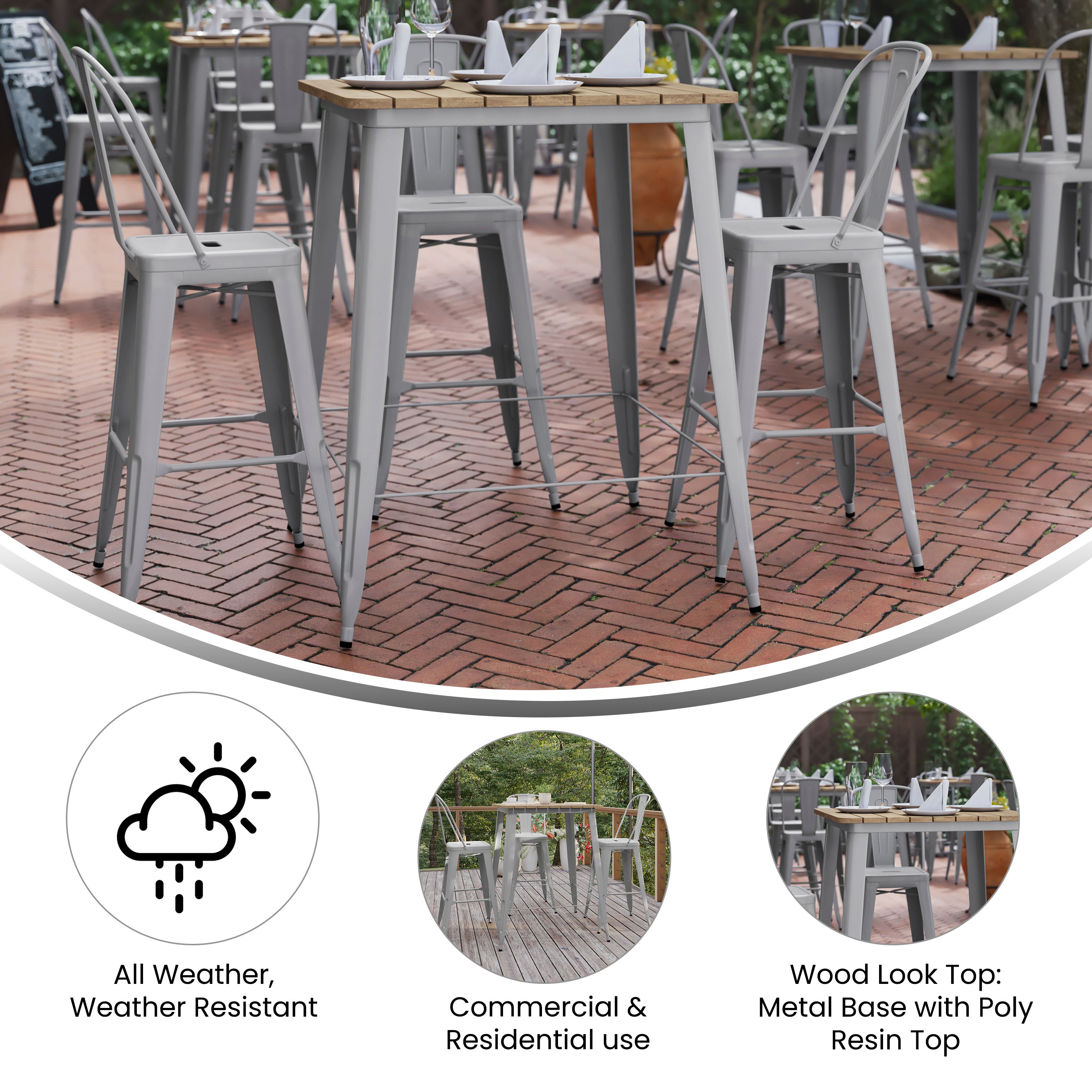 Declan Commercial Indoor/Outdoor Bar Top Table, 31.5" Square All Weather Poly Resin Top with Steel base-Metal Colorful Restaurant Bar Table-Flash Furniture-Wall2Wall Furnishings