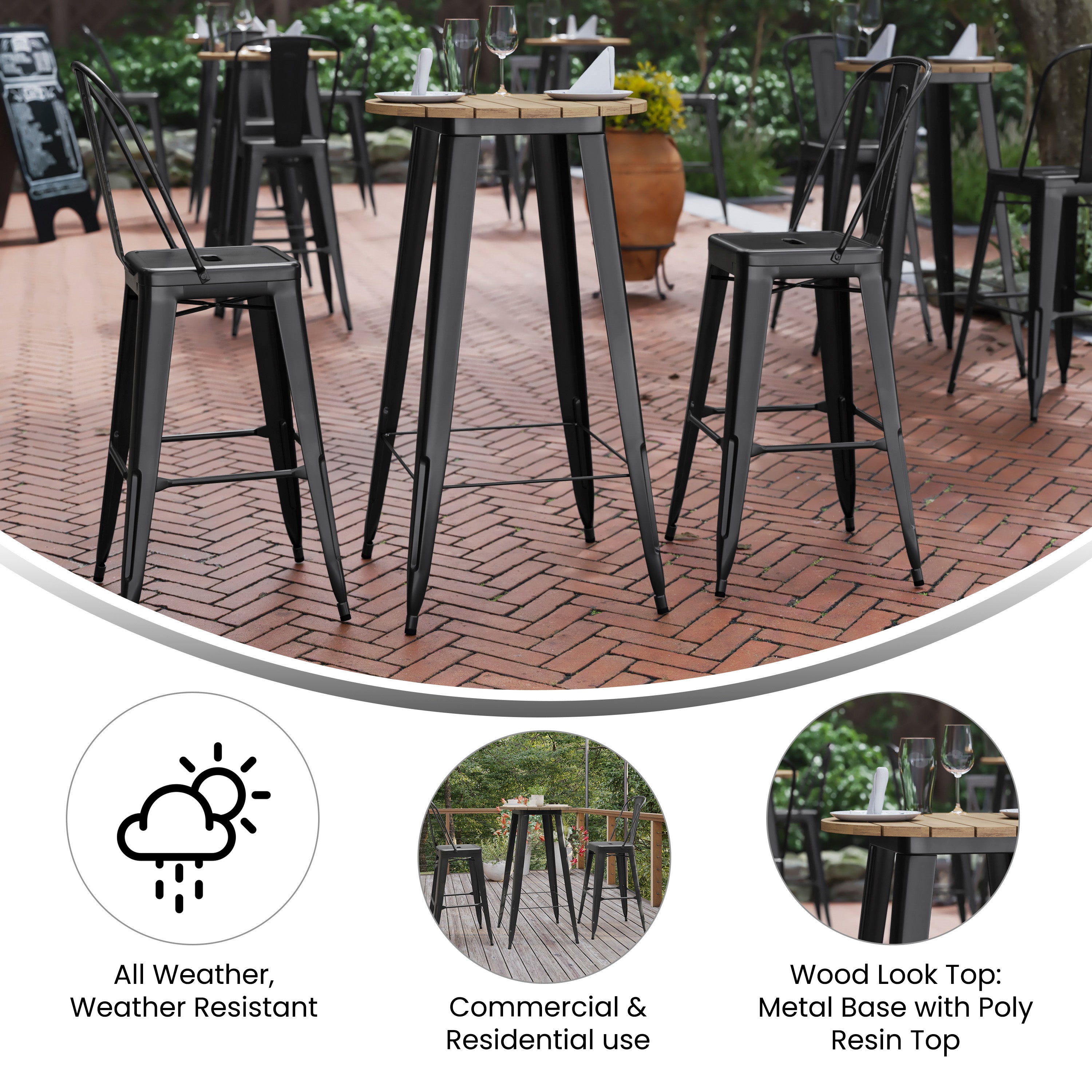 Declan Commercial Indoor/Outdoor Bar Top Table, 23.75" Round All Weather Poly Resin Top with Steel base-Metal Colorful Restaurant Bar Table-Flash Furniture-Wall2Wall Furnishings