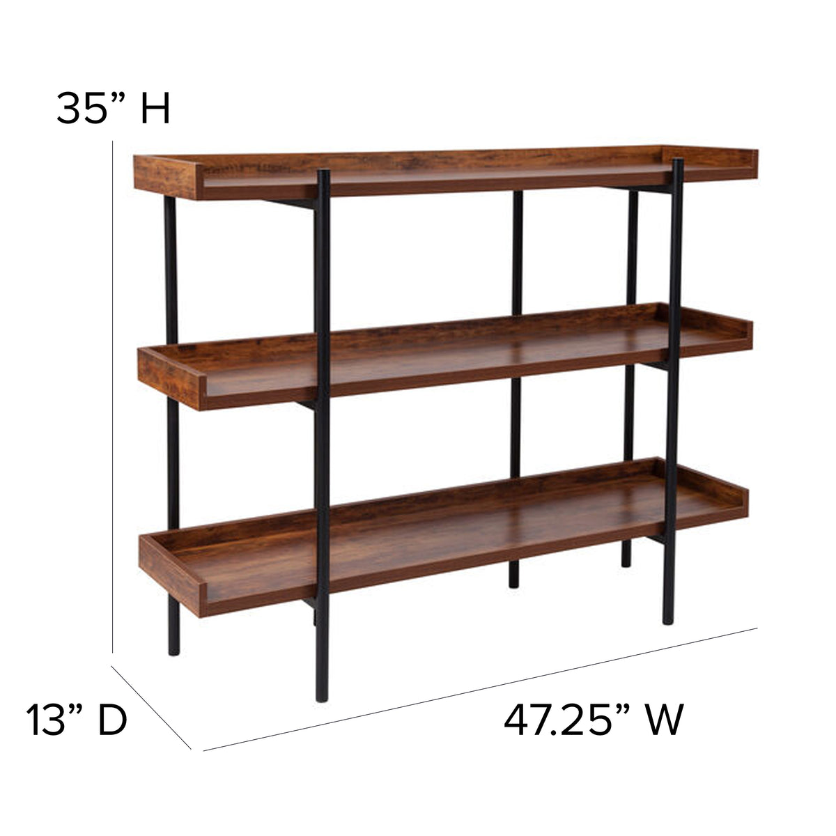 Mayfair 3 Shelf 35"H Storage Display Unit Bookcase with Metal Frame