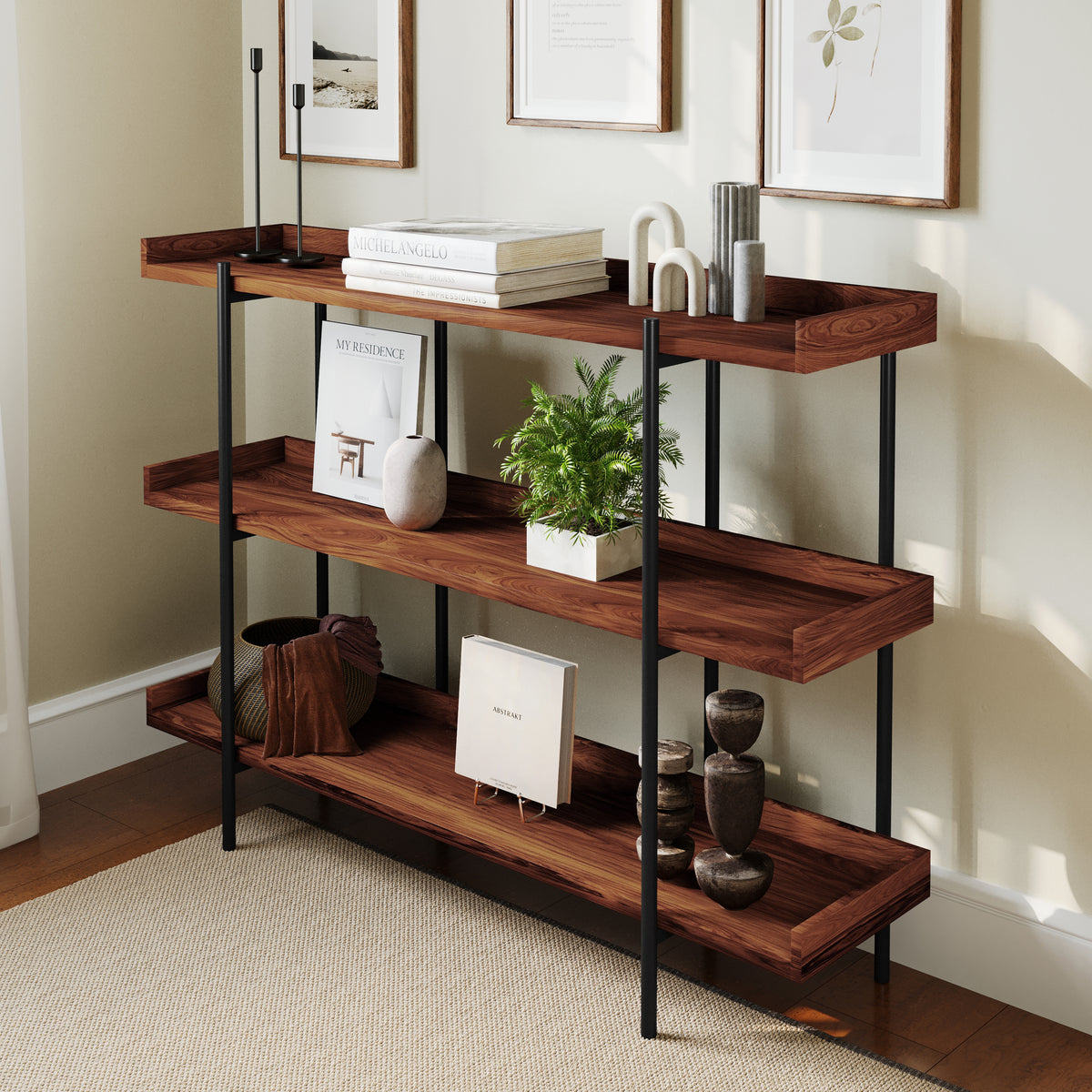 Mayfair 3 Shelf 35"H Storage Display Unit Bookcase with Metal Frame