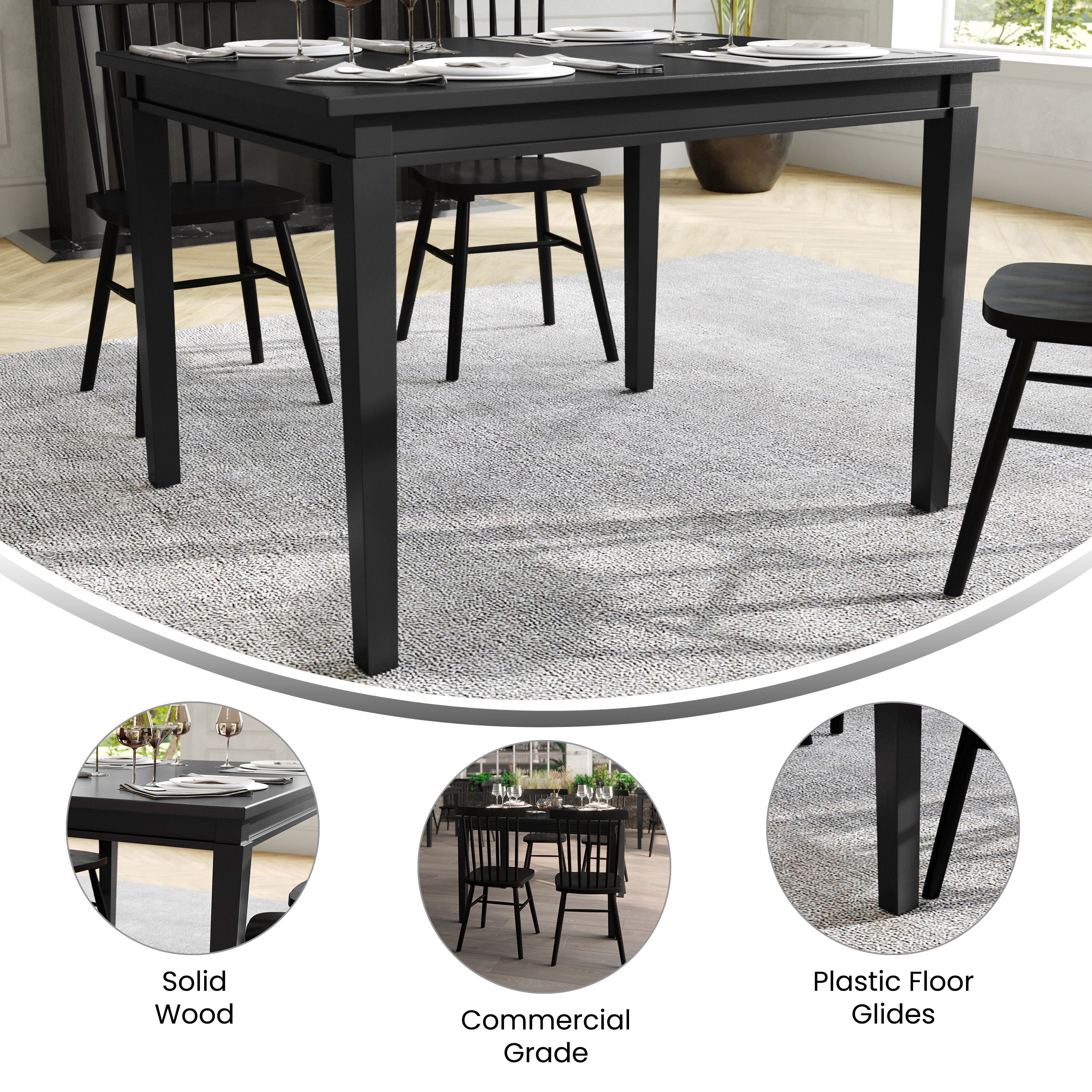 Henry Solid Wood Dining Table, Heavy Duty Rectangle Wood Table for 4