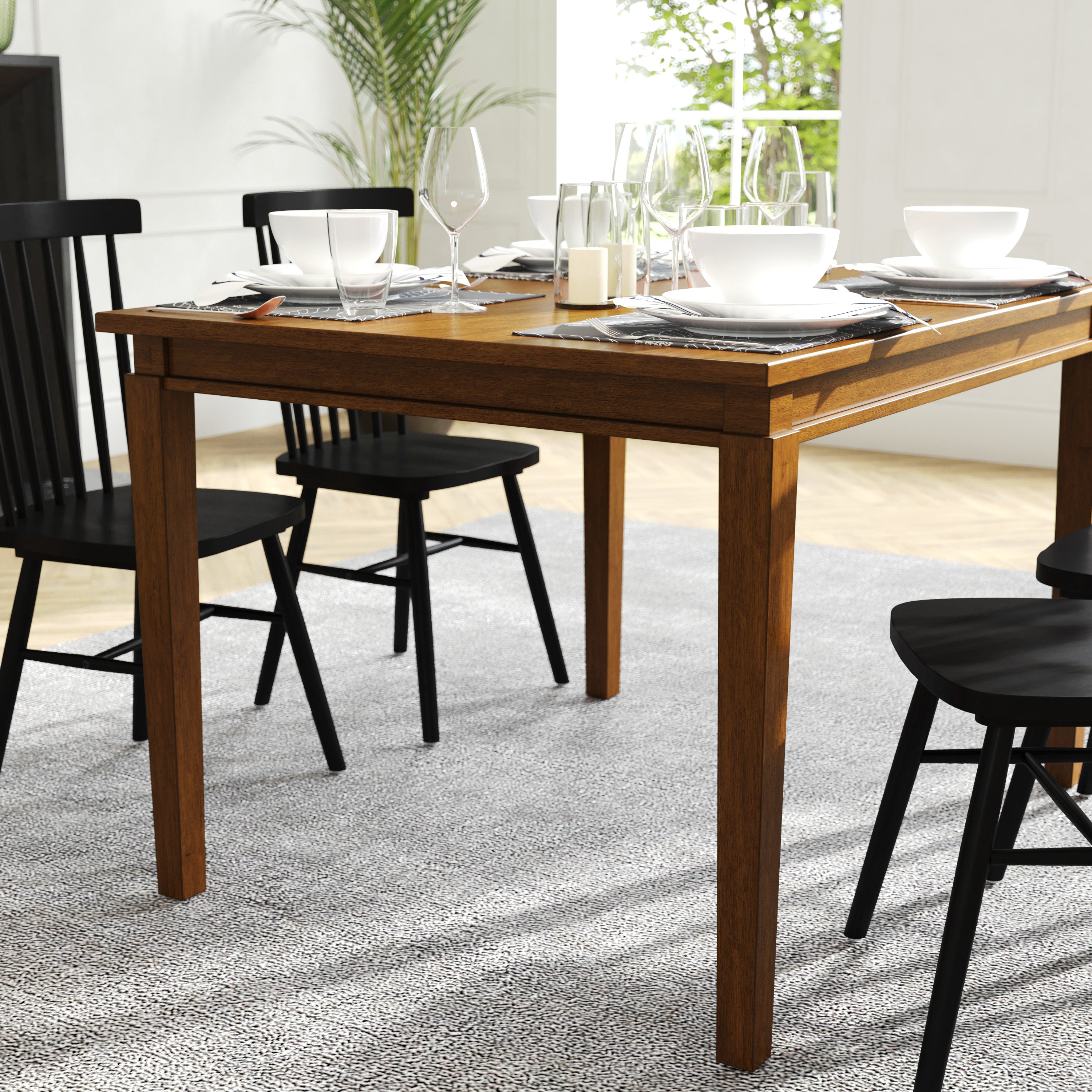 Henry Solid Wood Dining Table, Heavy Duty Rectangle Wood Table for 4