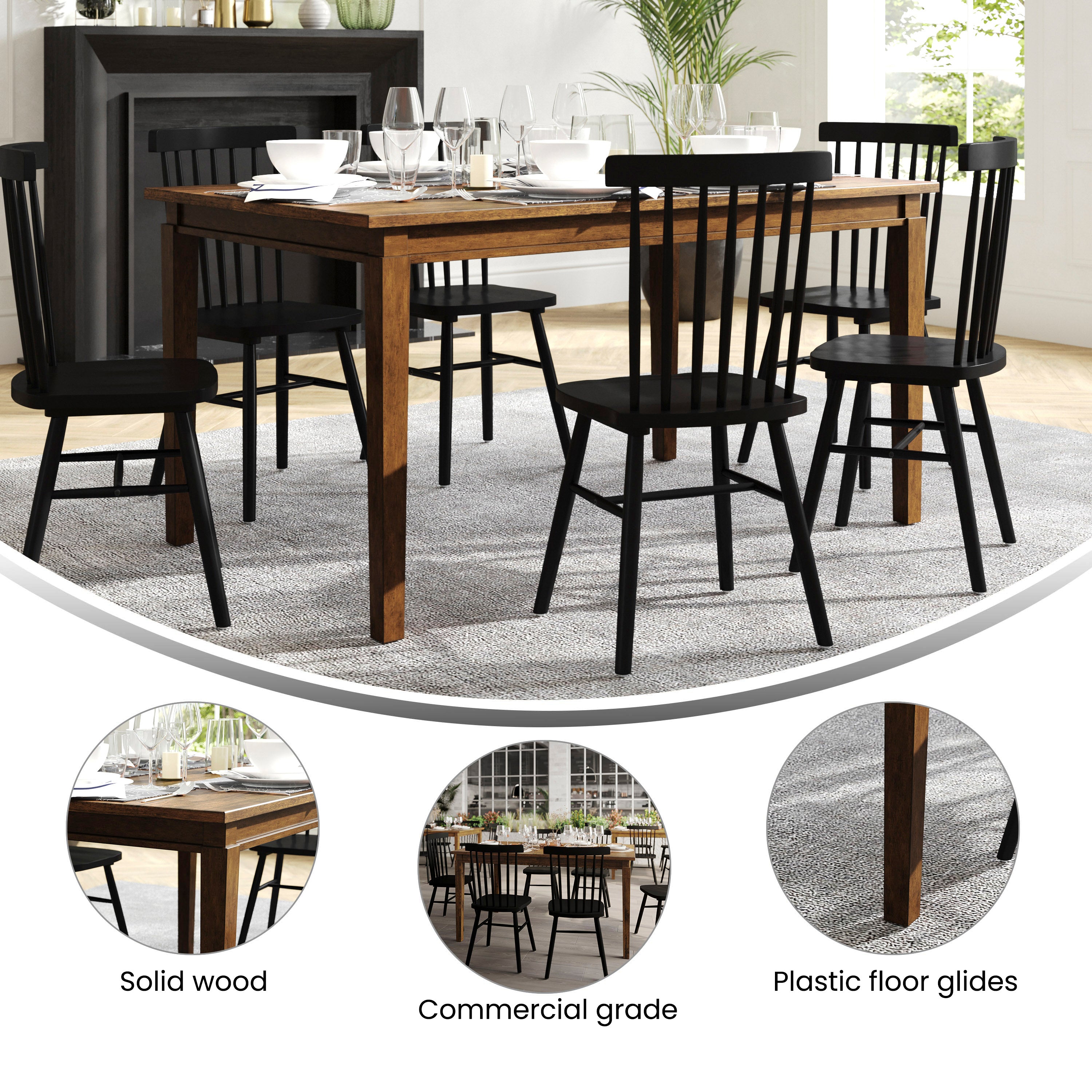 Henry Solid Wood Dining Table, Heavy Duty Rectangle Wood Table for 6