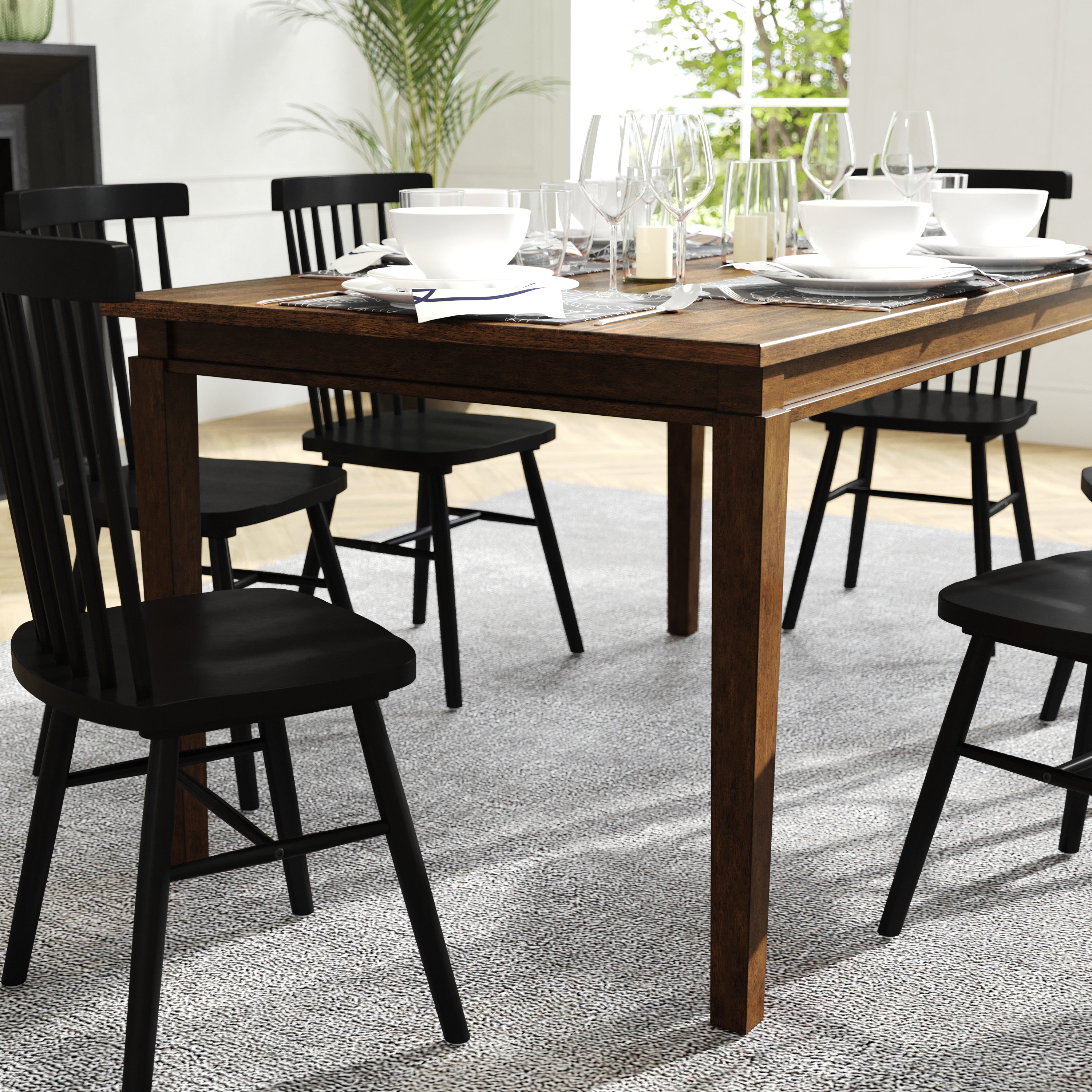 Henry Solid Wood Dining Table, Heavy Duty Rectangle Wood Table for 6
