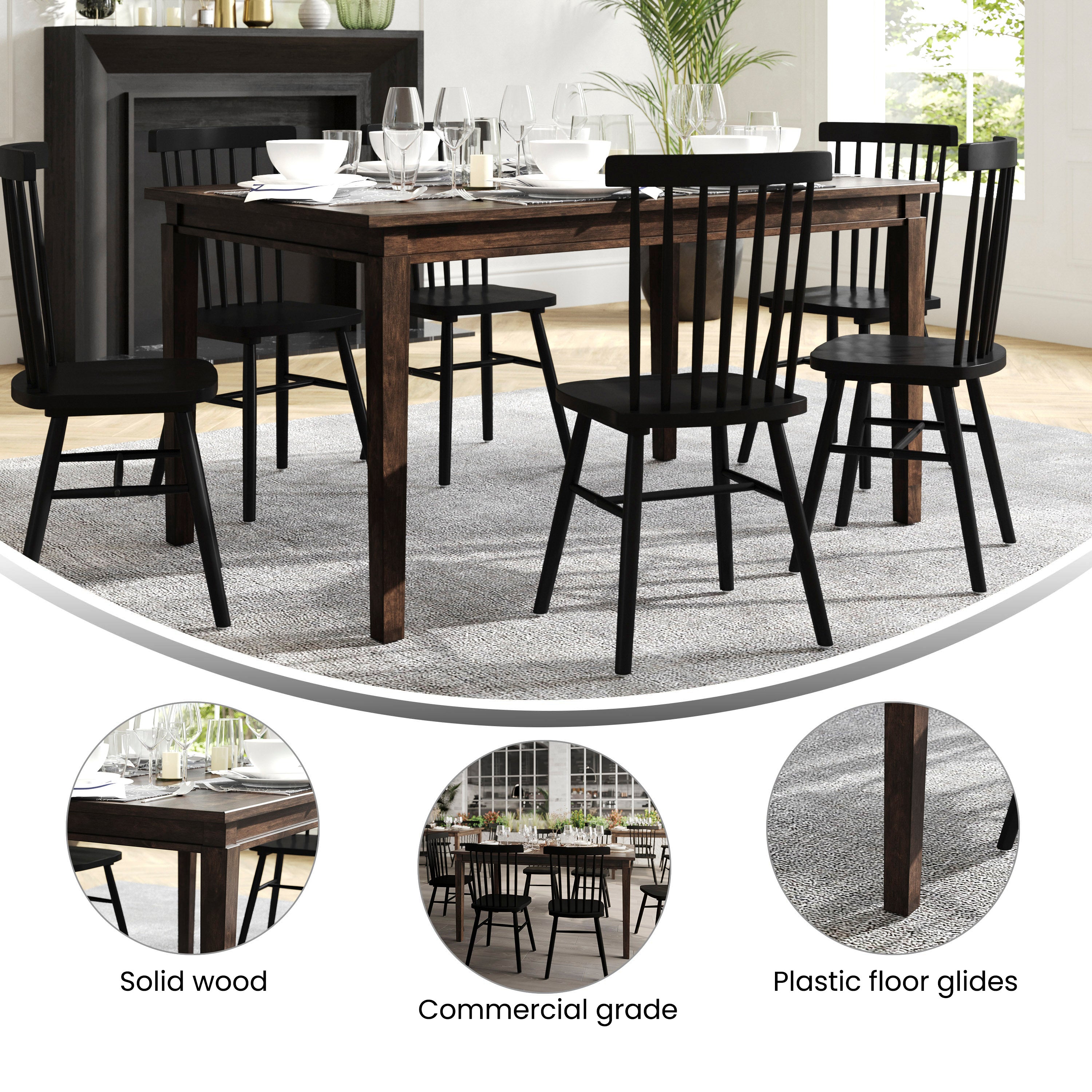 Henry Solid Wood Dining Table, Heavy Duty Rectangle Wood Table for 6