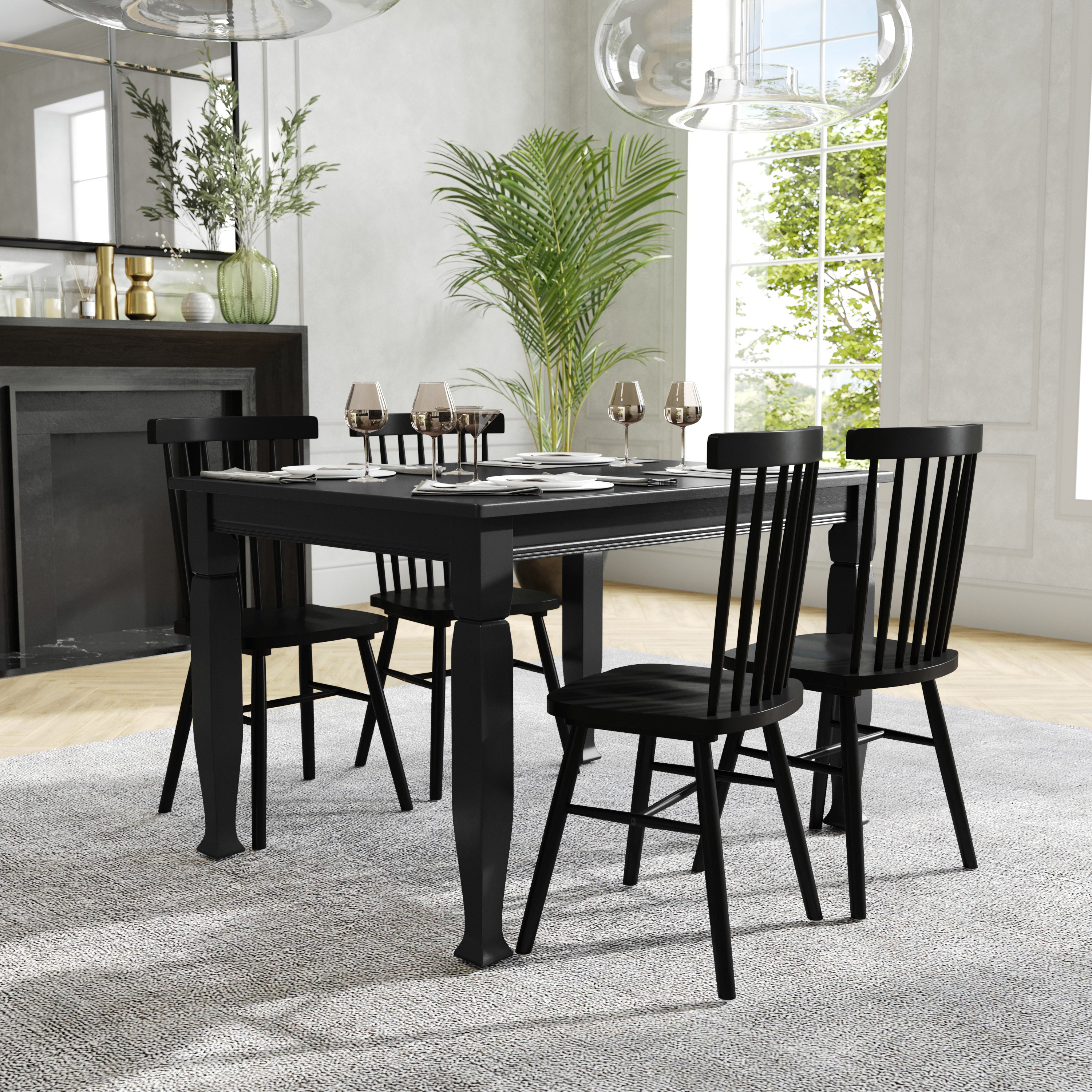 Grace Solid Wood Dining Table with Turned Wooden Legs, Heavy Duty Rectangle Wood Table for 4