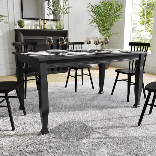 Grace Solid Wood Dining Table with Turned Wooden Legs, Heavy Duty Rectangle Wood Table for 6