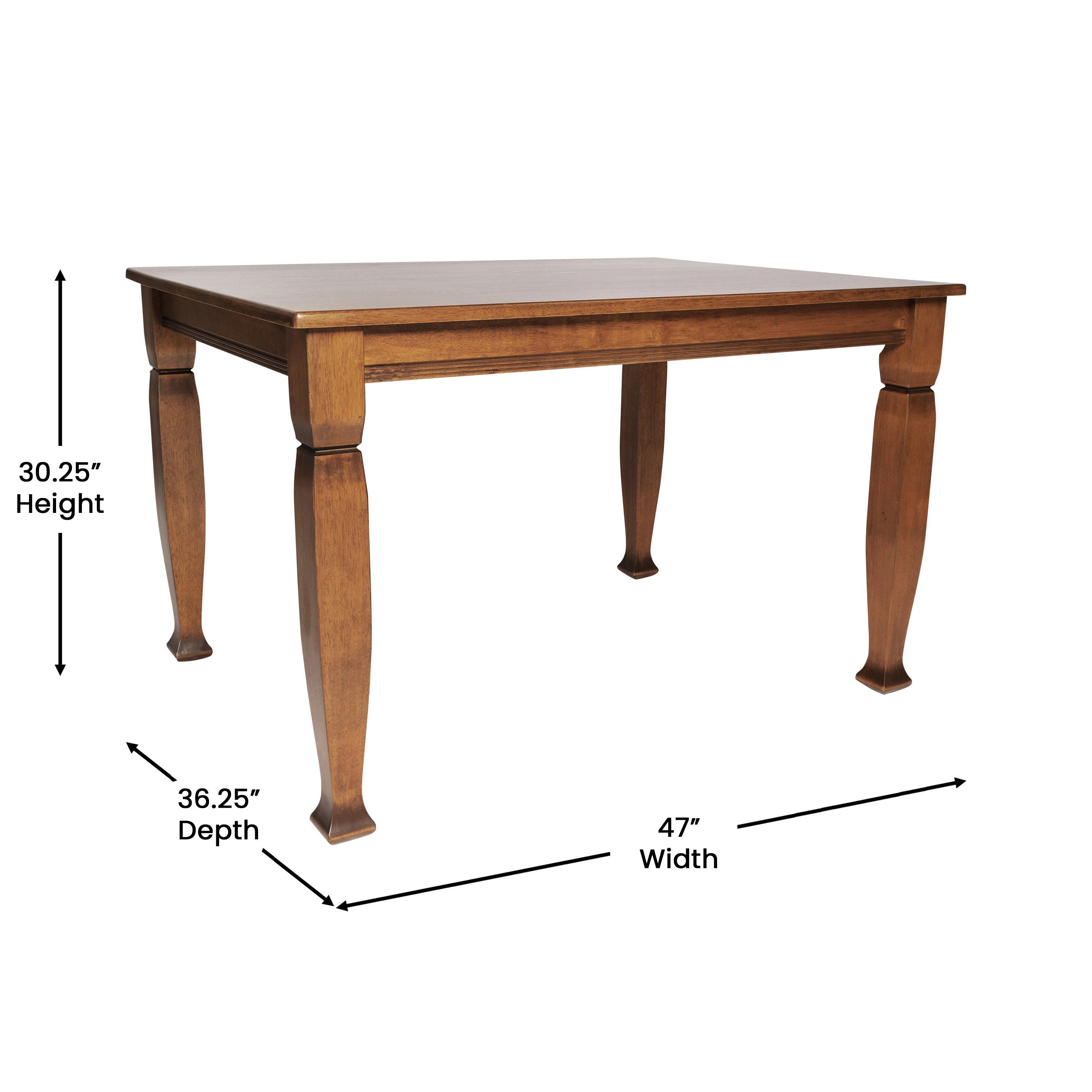 Grace Solid Wood Dining Table with Turned Wooden Legs, Heavy Duty Rectangle Wood Table for 4