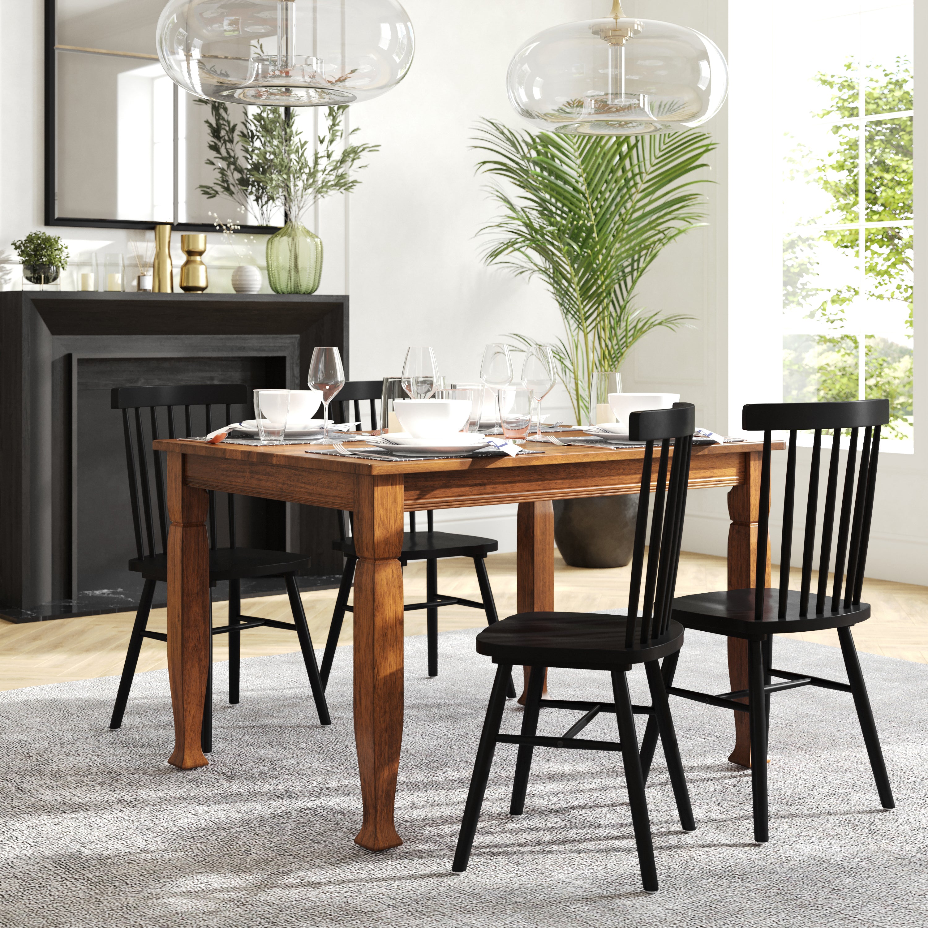 Grace Solid Wood Dining Table with Turned Wooden Legs, Heavy Duty Rectangle Wood Table for 4