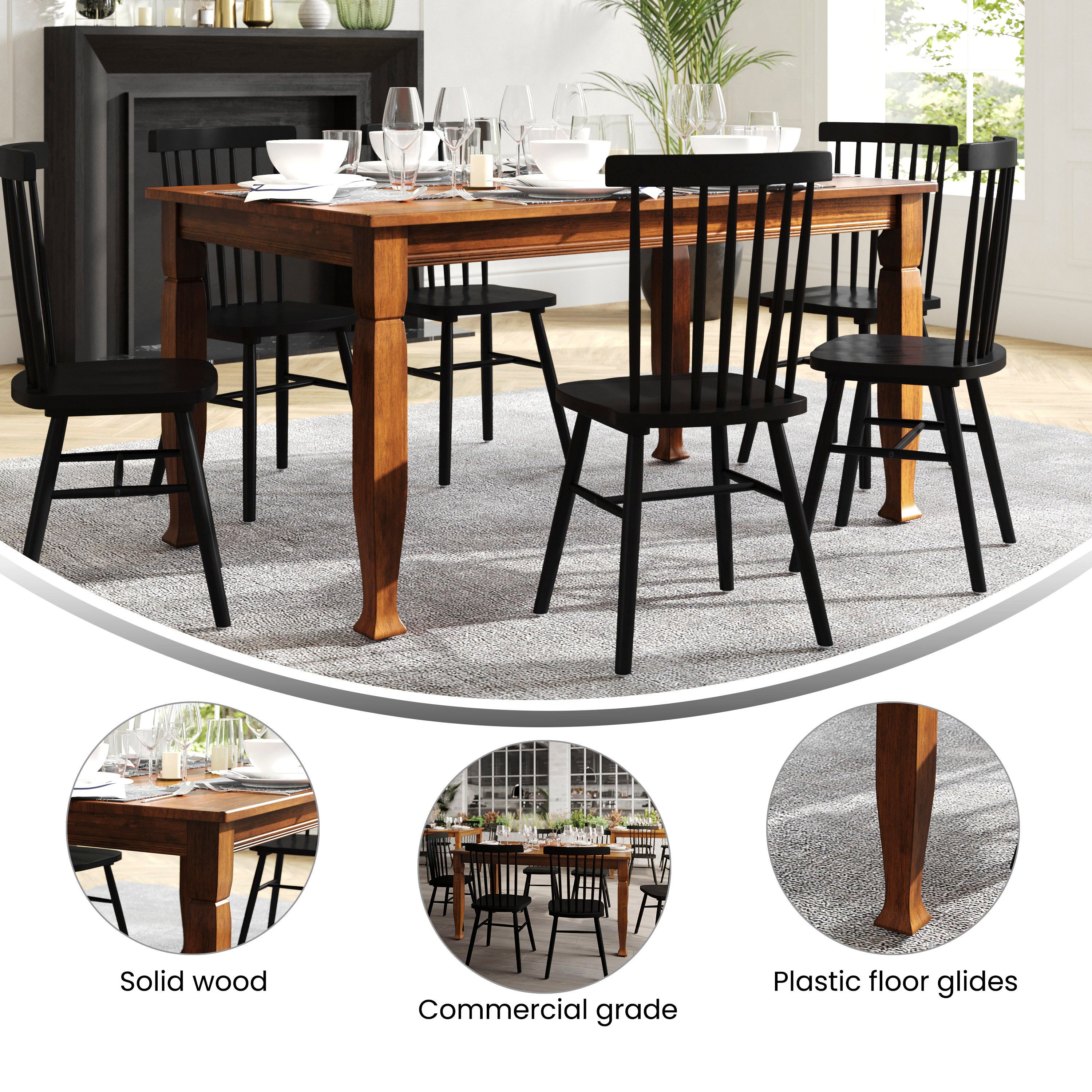 Grace Solid Wood Dining Table with Turned Wooden Legs, Commercial Grade Heavy Duty Rectangle Wood Table for 6-Dining Table-Flash Furniture-Wall2Wall Furnishings