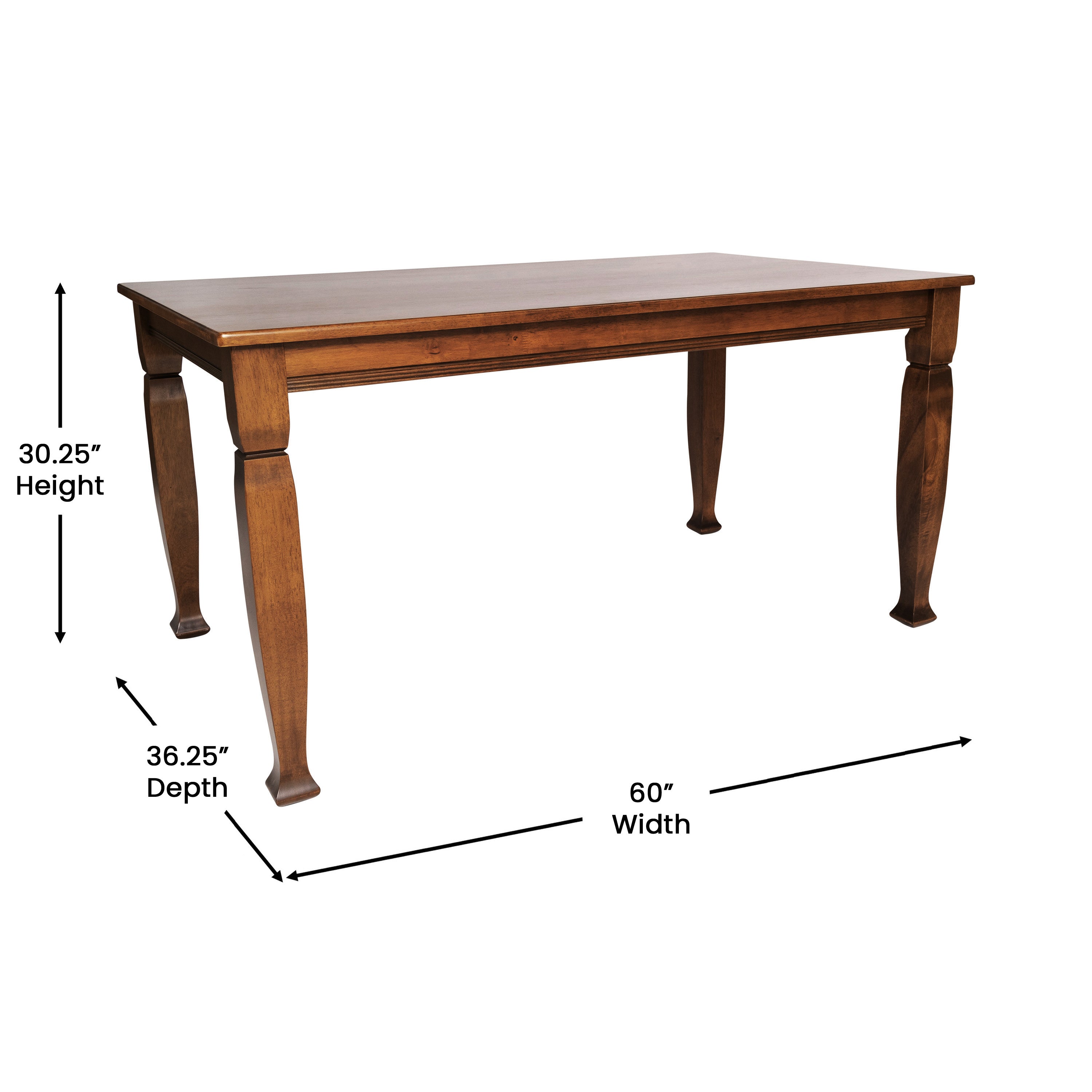 Grace Solid Wood Dining Table with Turned Wooden Legs, Heavy Duty Rectangle Wood Table for 6