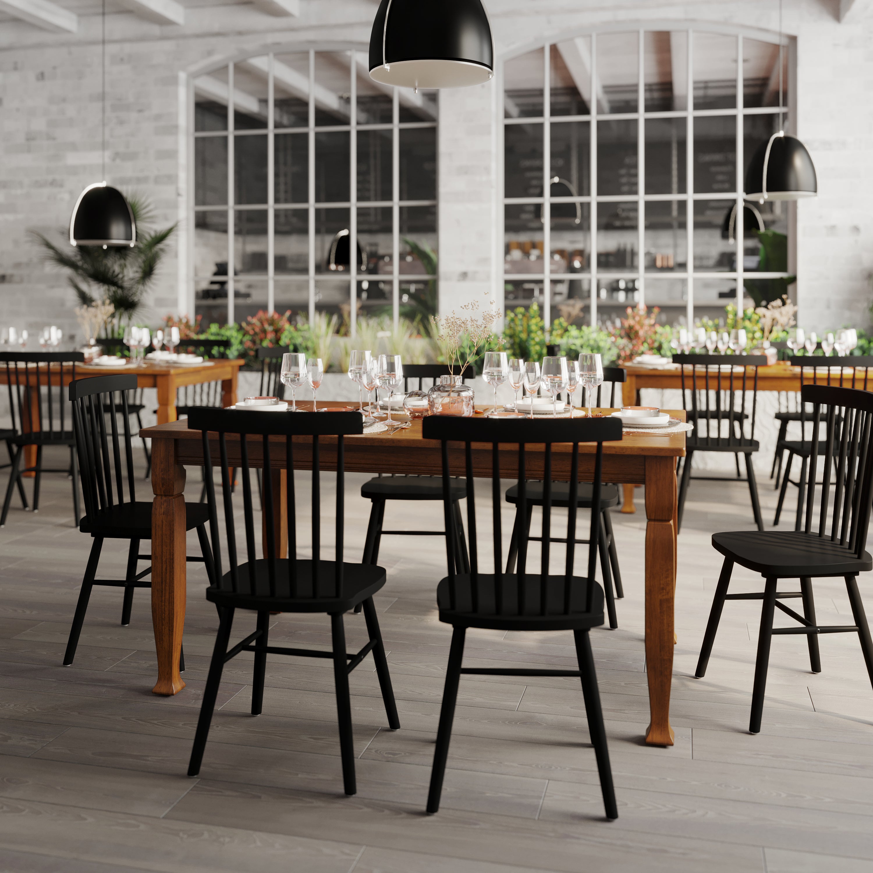 Grace Solid Wood Dining Table with Turned Wooden Legs, Heavy Duty Rectangle Wood Table for 6